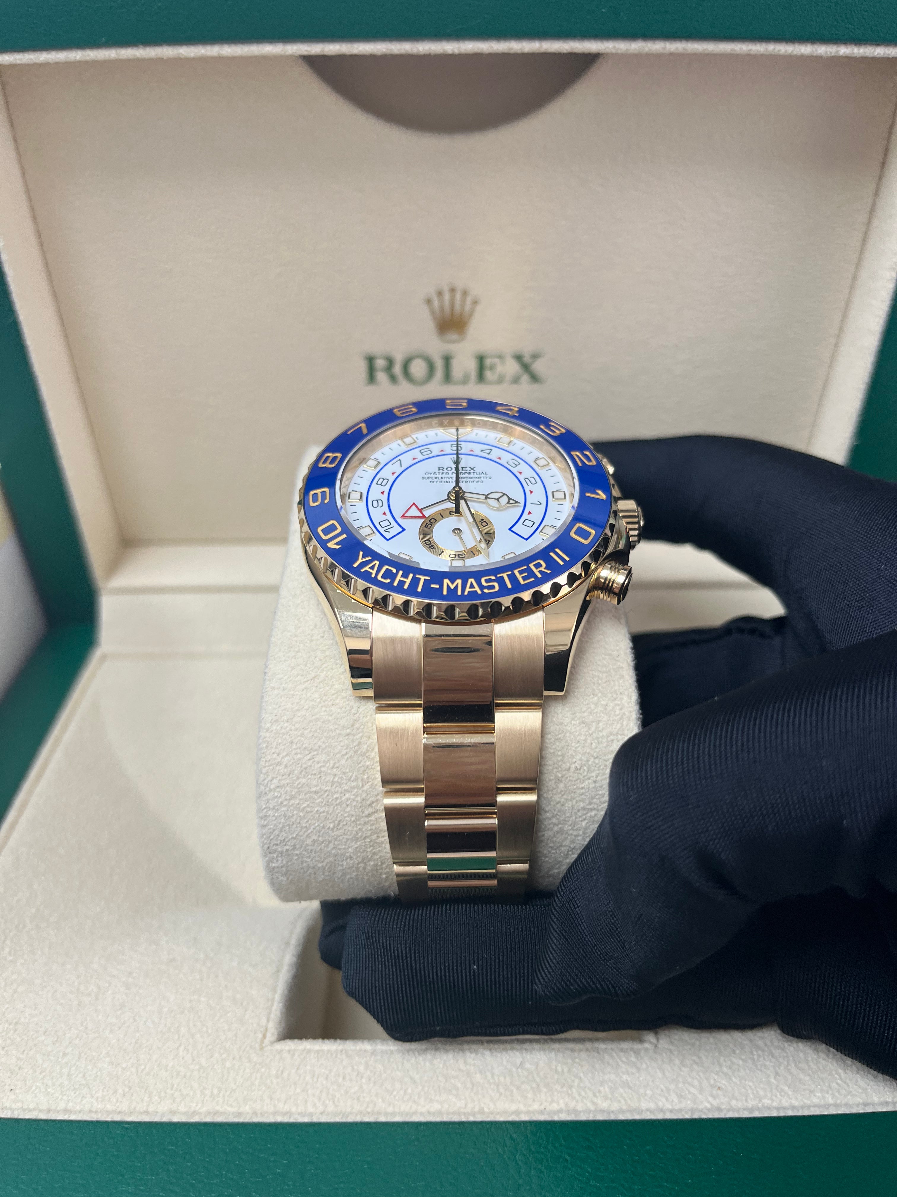 Rolex Yacht-Master II 18K Yellow Gold Men's Watch with White Mercedes Dial - Ref. 116688 - Luxury Nautical Sports Watch for Sailing & Yachting Enthusiasts