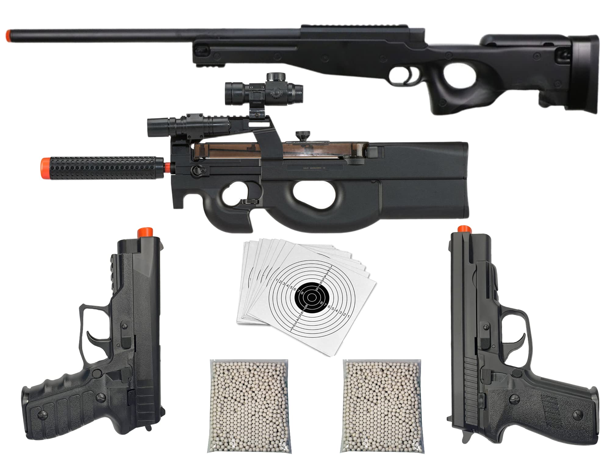 TRIMEX Sniper Rifle Airsoft Gun - Electric AEG Airsoft Rifle with 2 Spring-Powered Pistols, 6mm BBs & Paper Targets for Outdoor Shooting Practice and Tactical Training