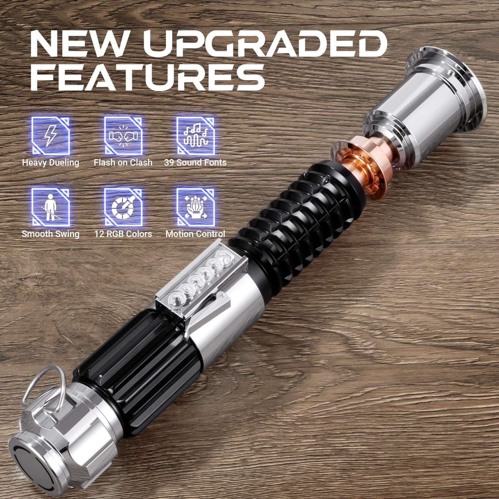 RGB Dueling Lightsaber with Motion Control - 39 Sound Effects & 12 Colors | Smooth Swing Metal Handle Light Saber for Adults & Kids | Cosplay, Gifts, Star Wars Fans, Halloween Costume, Role Play, Collectibles