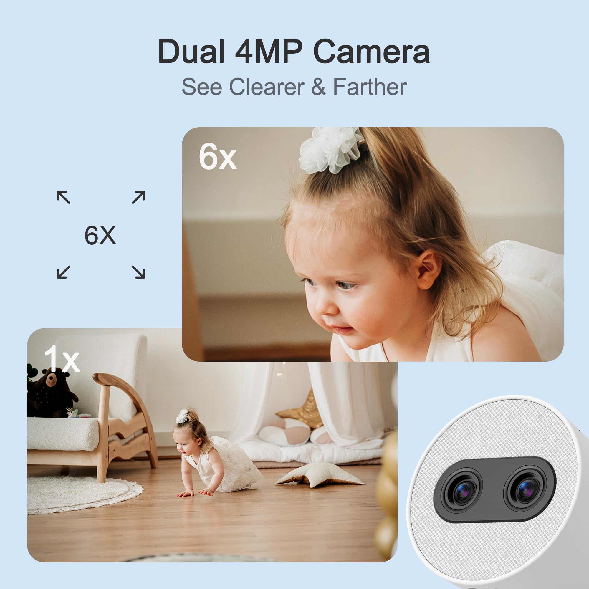 Simsky Split Screen Video Baby Monitor with 2 Cameras - 4MP HD Resolution, 7