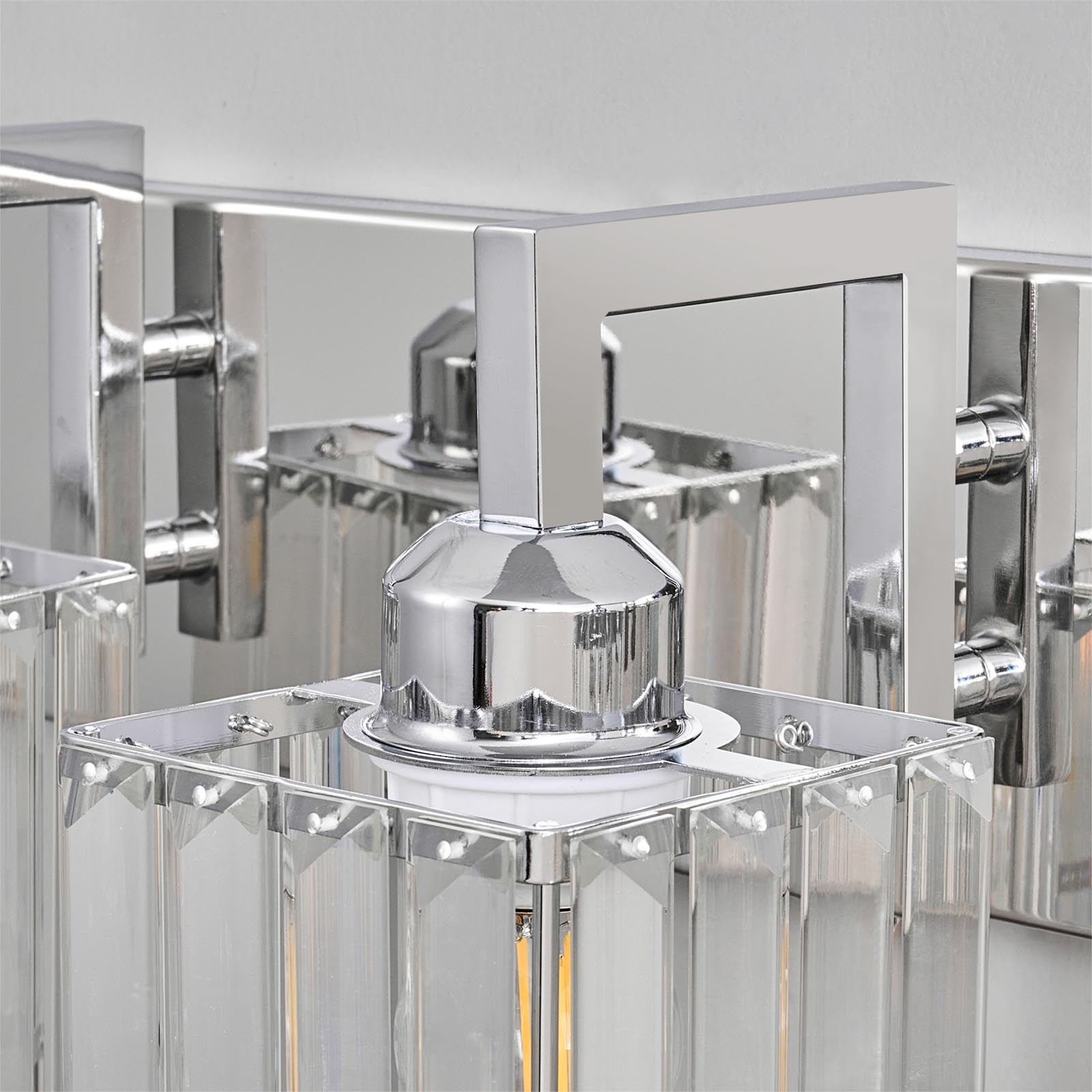 Modern Chrome Crystal Bathroom Vanity Light - 4-Light Wall Lamp for Contemporary Bathrooms | Perfect for Makeup, Shaving & Grooming Areas