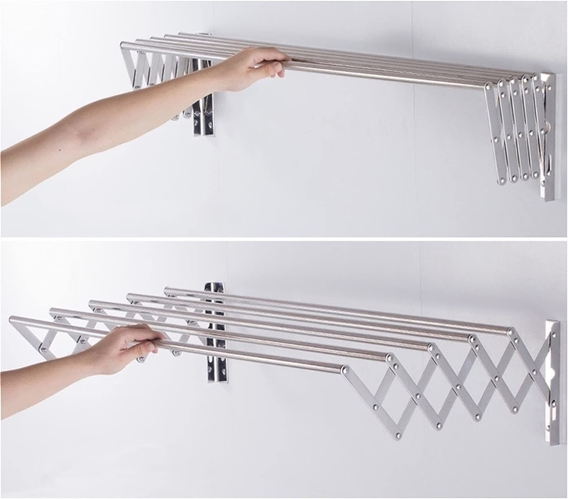 Stainless Steel Wall Mounted Clothes Drying Rack - Retractable Accordion Laundry Rack for Bathroom & Laundry Room, Space Saving Towel Holder (60cm, Silver) - Perfect for Small Apartments, Dorms & Compact Spaces