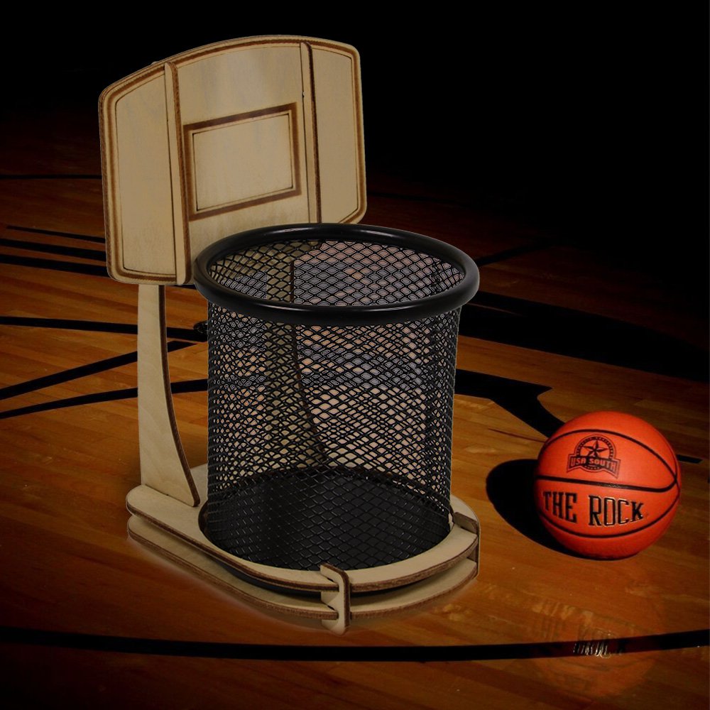 DIY Wooden Basketball Hoop Pen Holder - Desk Organizer & Office Accessories for Basketball Fans - Perfect for Office, Home Desk, and Gift Giving