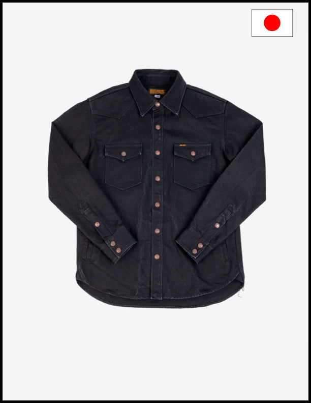 Iron Heart IHSH 362 16oz Non Selvedge Denim CPO Shirt - Superblack (Fades To Grey) | Heavyweight Workwear Shirt for Men | Perfect for Outdoor Work, Motorcycle Riding & Casual Wear