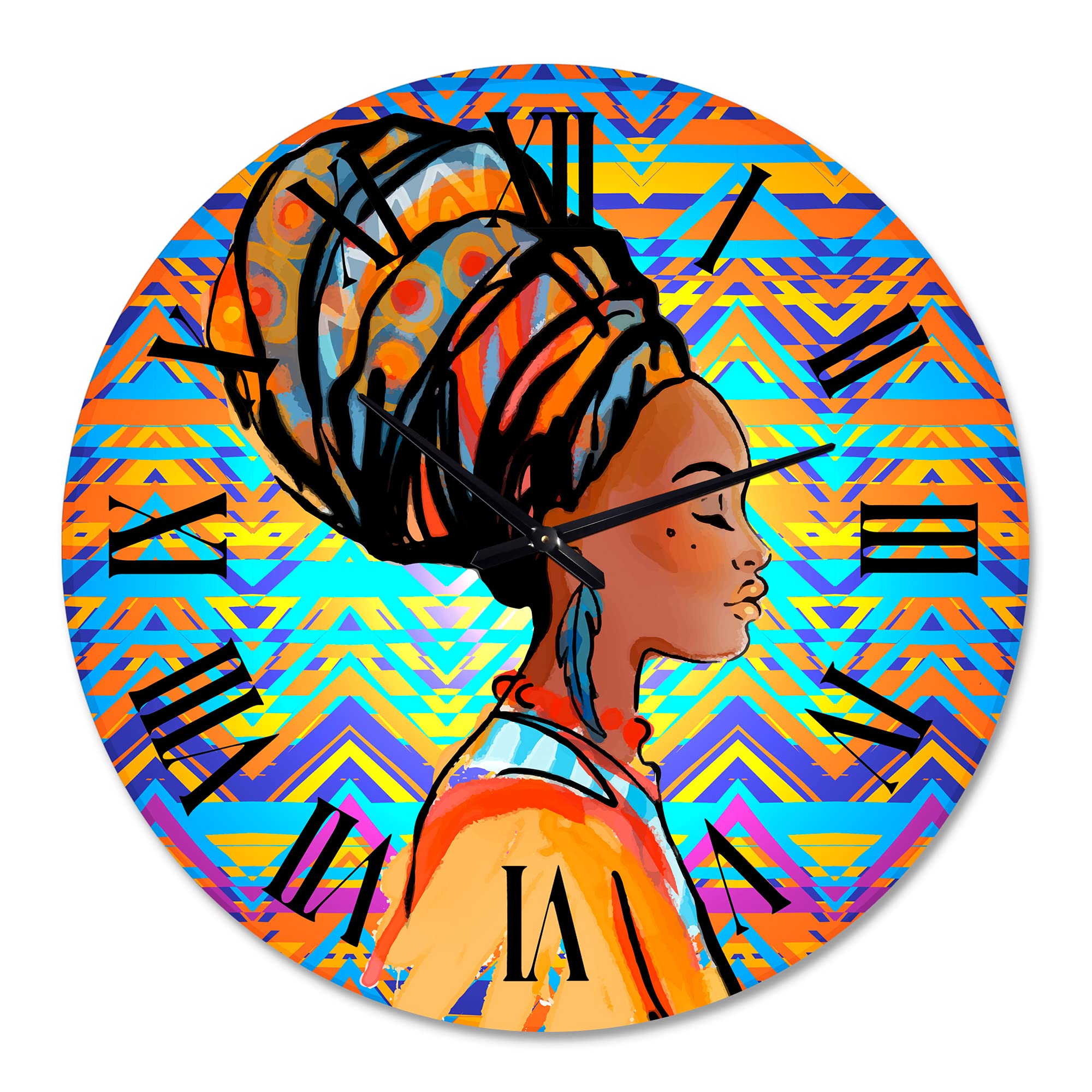 African American Woman with Turban Wall Clock - Large Modern Wall Decor for Living Room, Bedroom & Office | Silent Non-Ticking Battery Operated Clock