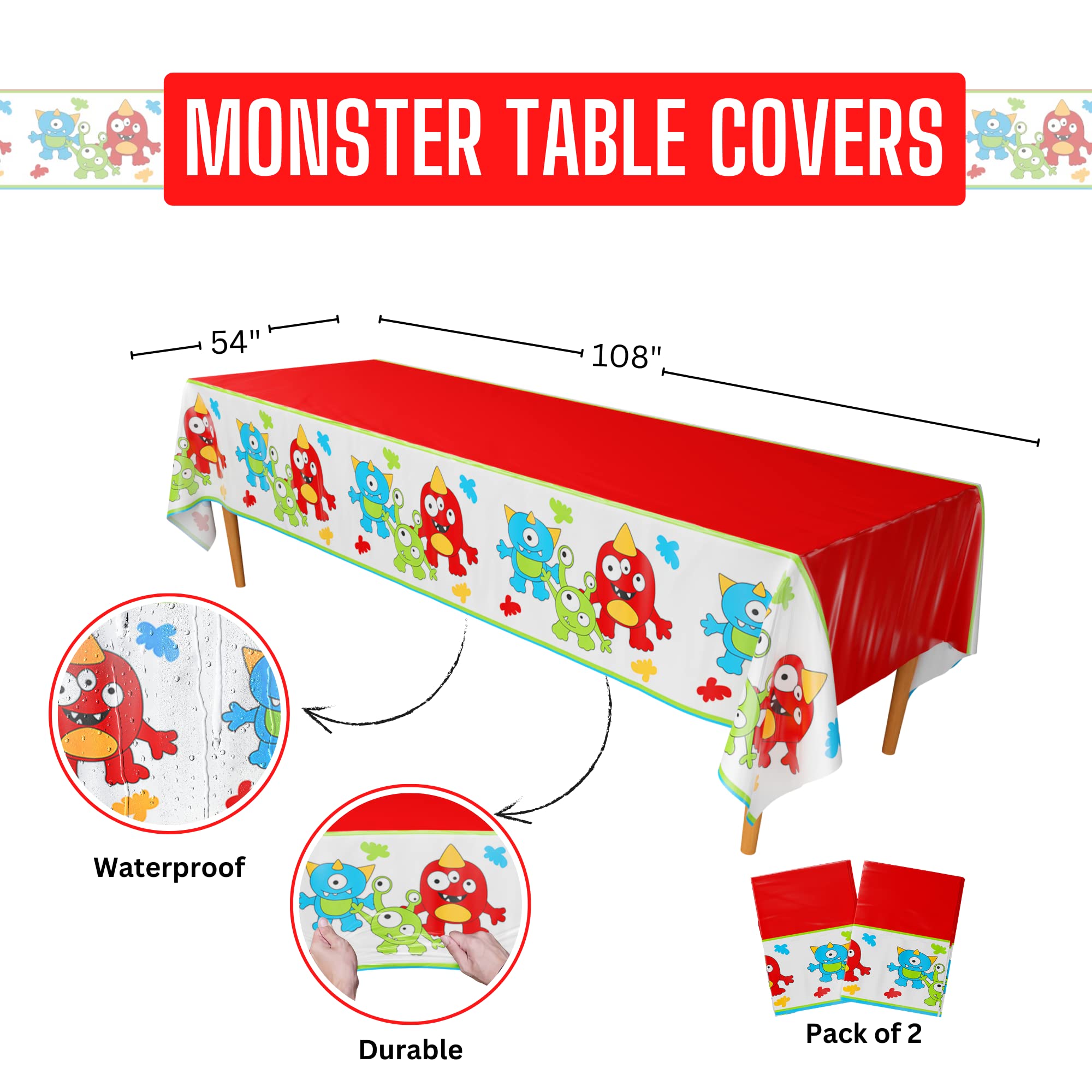 Monster Deluxe Party Supplies Kit (123 Pieces for 16 Guests) - Complete Monster Birthday Party Decorations Set with Plates, Napkins & Tableware - Perfect for Monster Themed Parties, 1st Birthdays & Halloween Celebrations