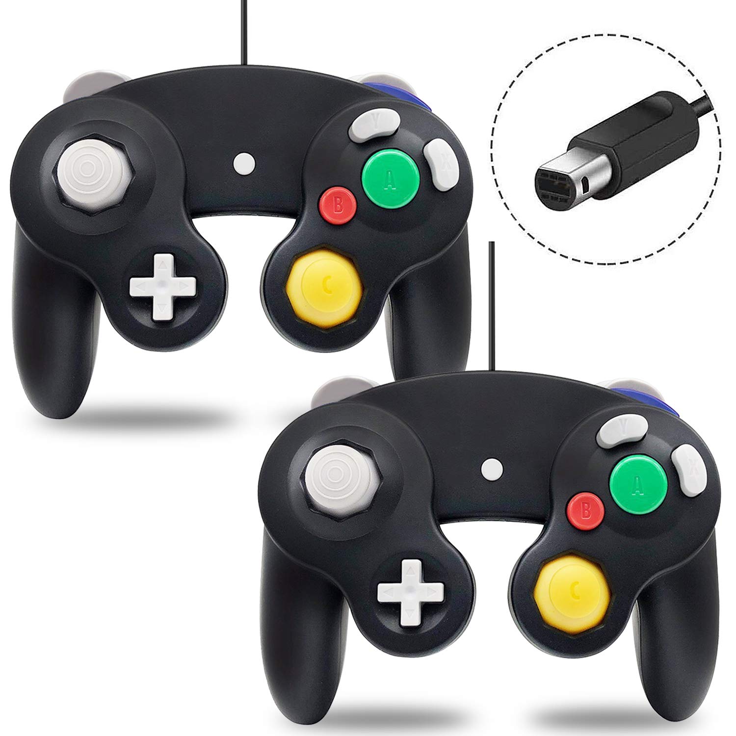 2-Pack Black Wired GameCube Controller for Nintendo Wii & PC - Perfect for Super Smash Bros, Mario Kart & Retro Gaming
