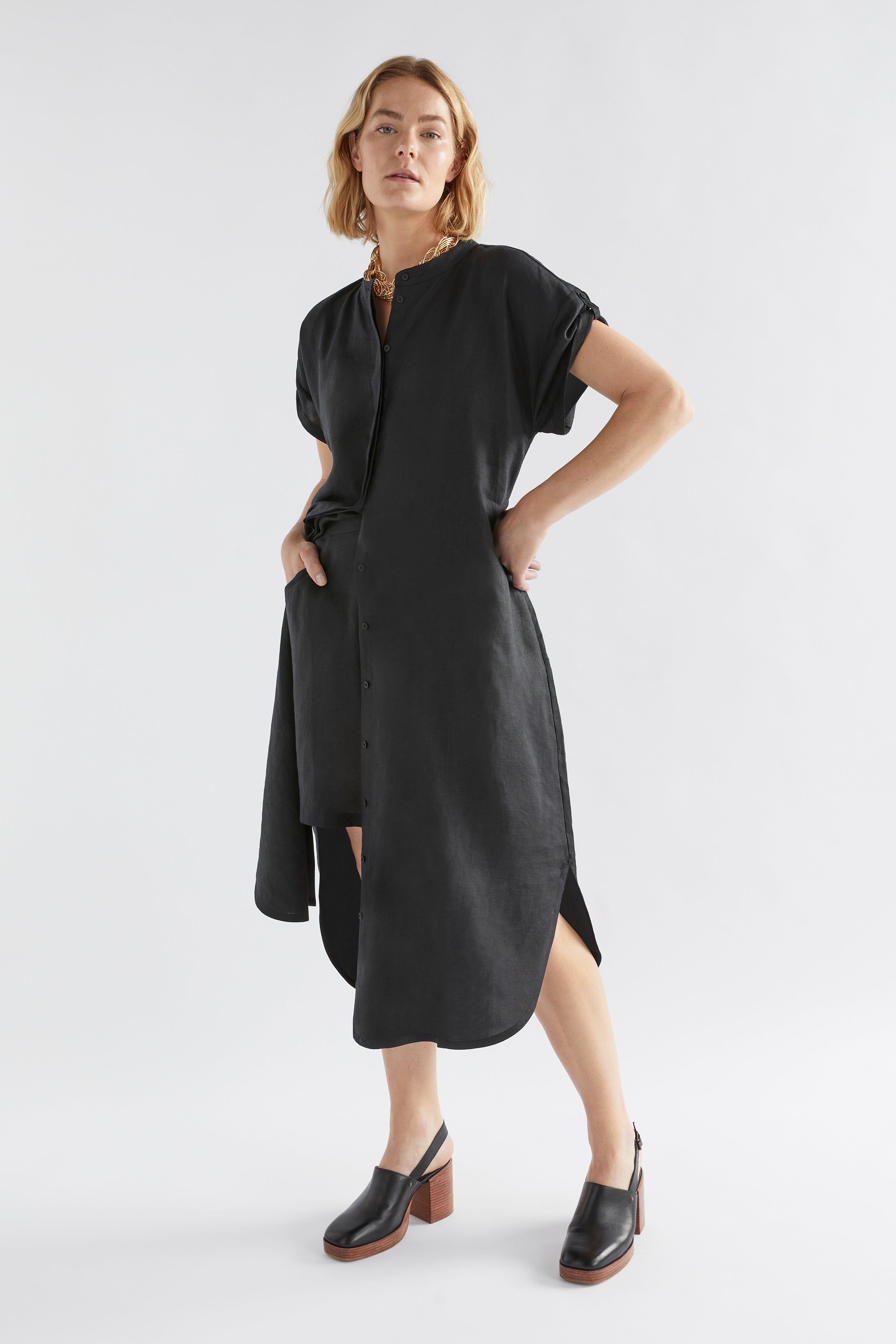Black Neza Linen Shirt Dress for Women - Breathable Summer Casual Dress for Beach, Office & Vacation Wear