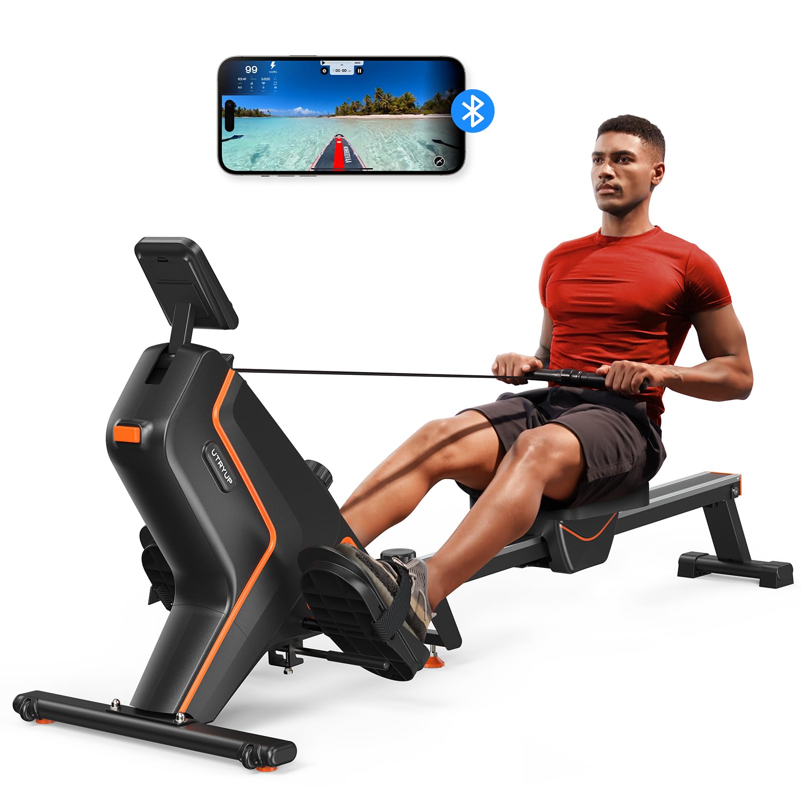 Premium Magnetic & Water Rowing Machine for Home Gym - 16-Level Quiet Resistance, Foldable Design, 350 LB Capacity with Bluetooth Connectivity & Fitness App Support - Perfect for Small Spaces & Full-Body Workouts