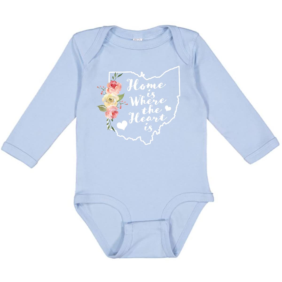 Inktastic Ohio Home is Where The Heart is Watercolor Long Sleeve Baby Bodysuit - Soft & Comfortable for Newborns, Infants - Perfect for Family Photos, Holidays & Everyday Wear