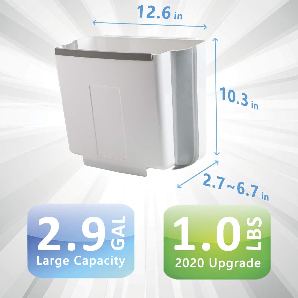 AYADA Collapsible Hanging Trash Can - 2.9 Gallon Foldable Plastic Waste Bin with Garbage Bag for Kitchen, RV, Cabinet Door & Counter - Space-Saving Solution for Small Spaces & Easy Disposal