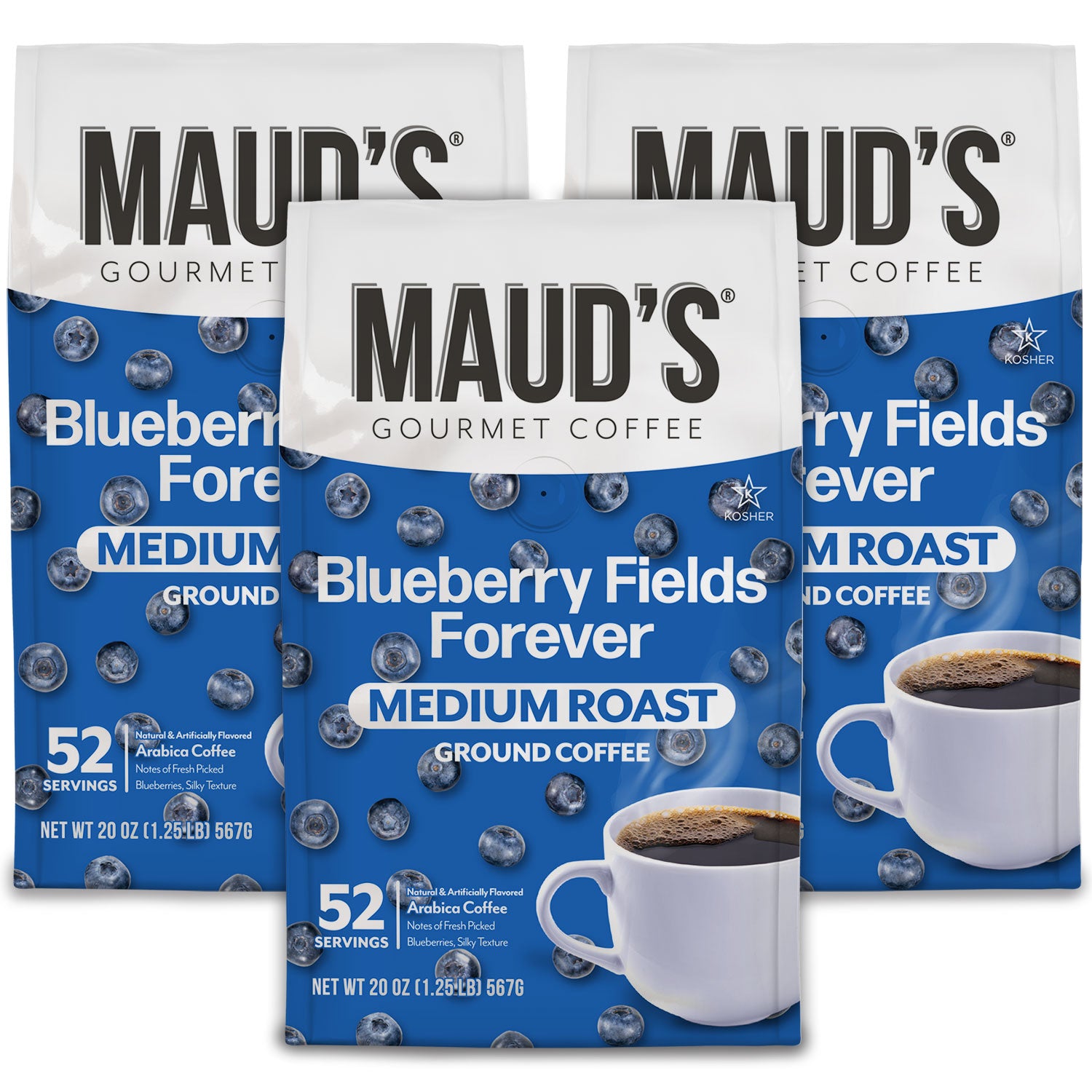 Premium Maud's Blueberry Flavored Ground Coffee - 100% Arabica, Medium Roast, Rich Flavor - Perfect for Morning Brew, Office Break & Gift Giving