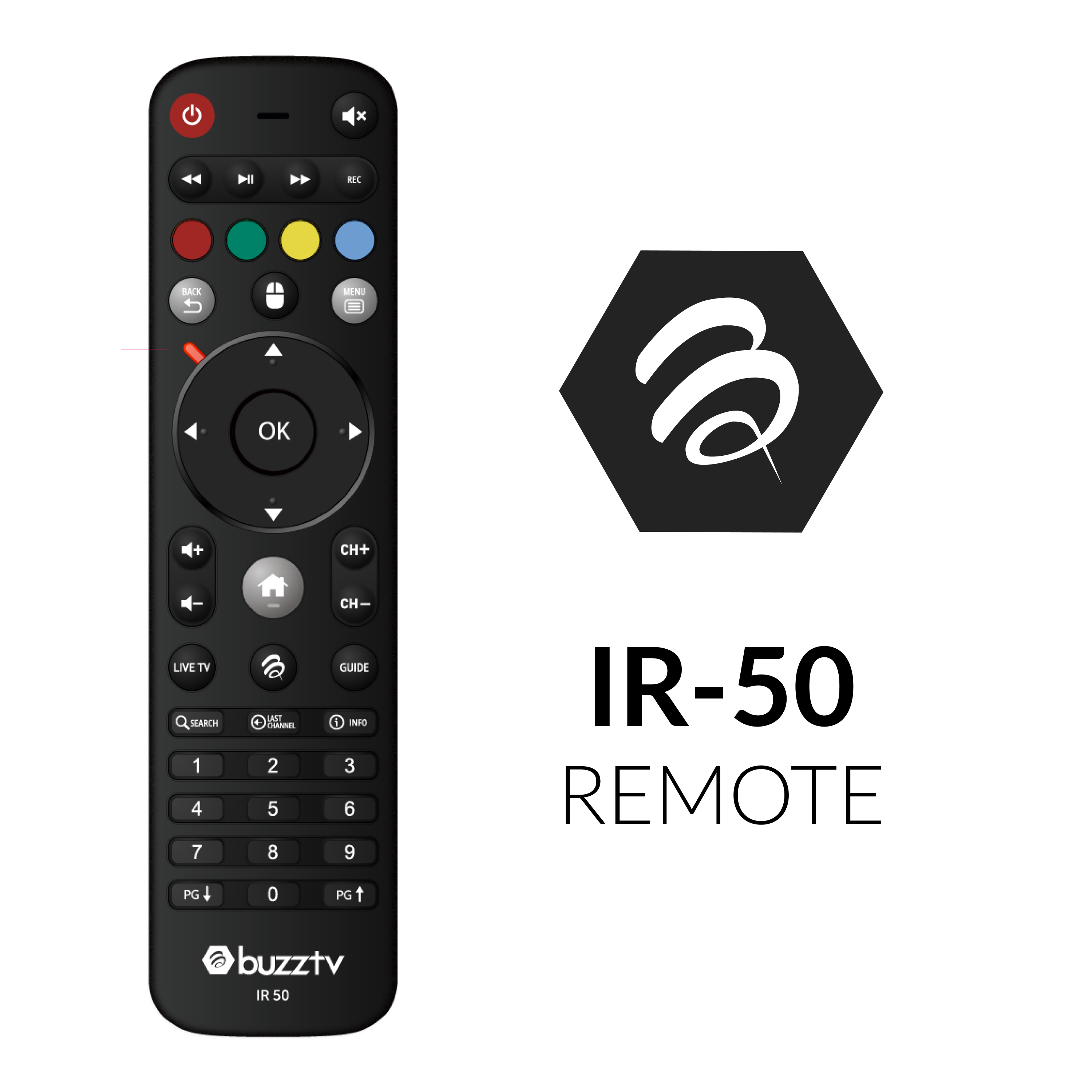 BuzzTV IR 50 Universal Remote Control for Smart TV Streaming Devices - Perfect for Home Entertainment Systems & Media Centers
