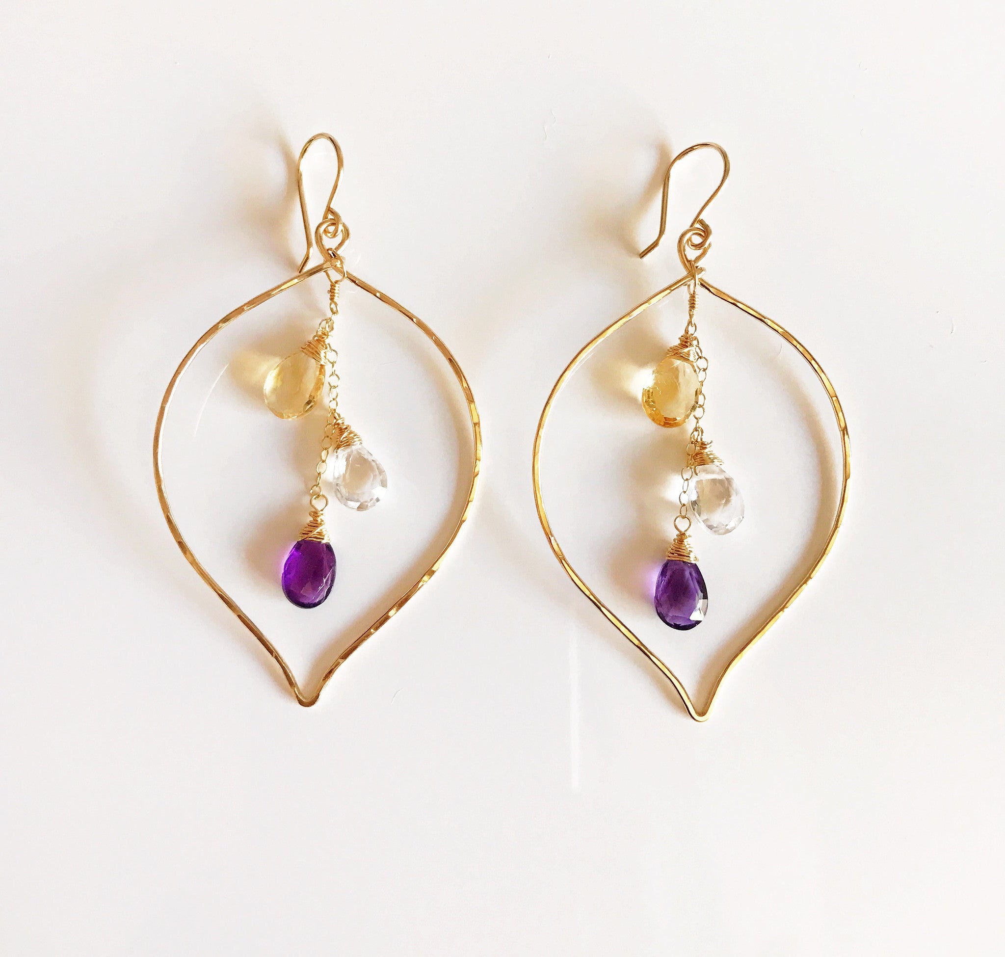 Yuri Earrings - Elegant Amethyst, Crystal Quartz & Citrine Gemstone Jewelry (E103) | Perfect for Weddings, Parties & Everyday Wear