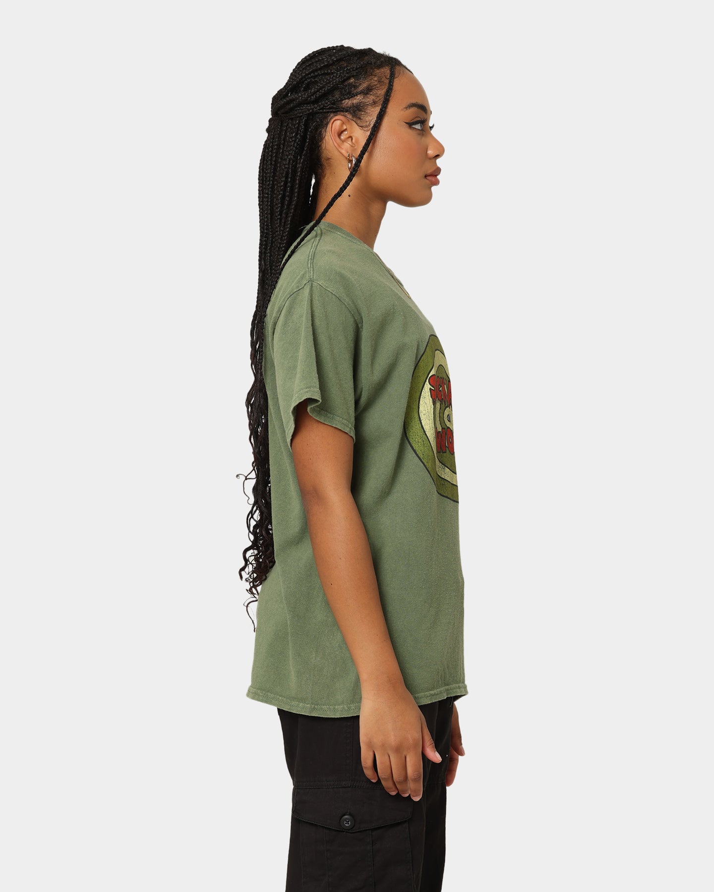 American Thrift X Daria Sick Sad World Graphic T-Shirt - Vintage Military Green Tee for Casual Wear, Street Style & 90s Nostalgia Fashion