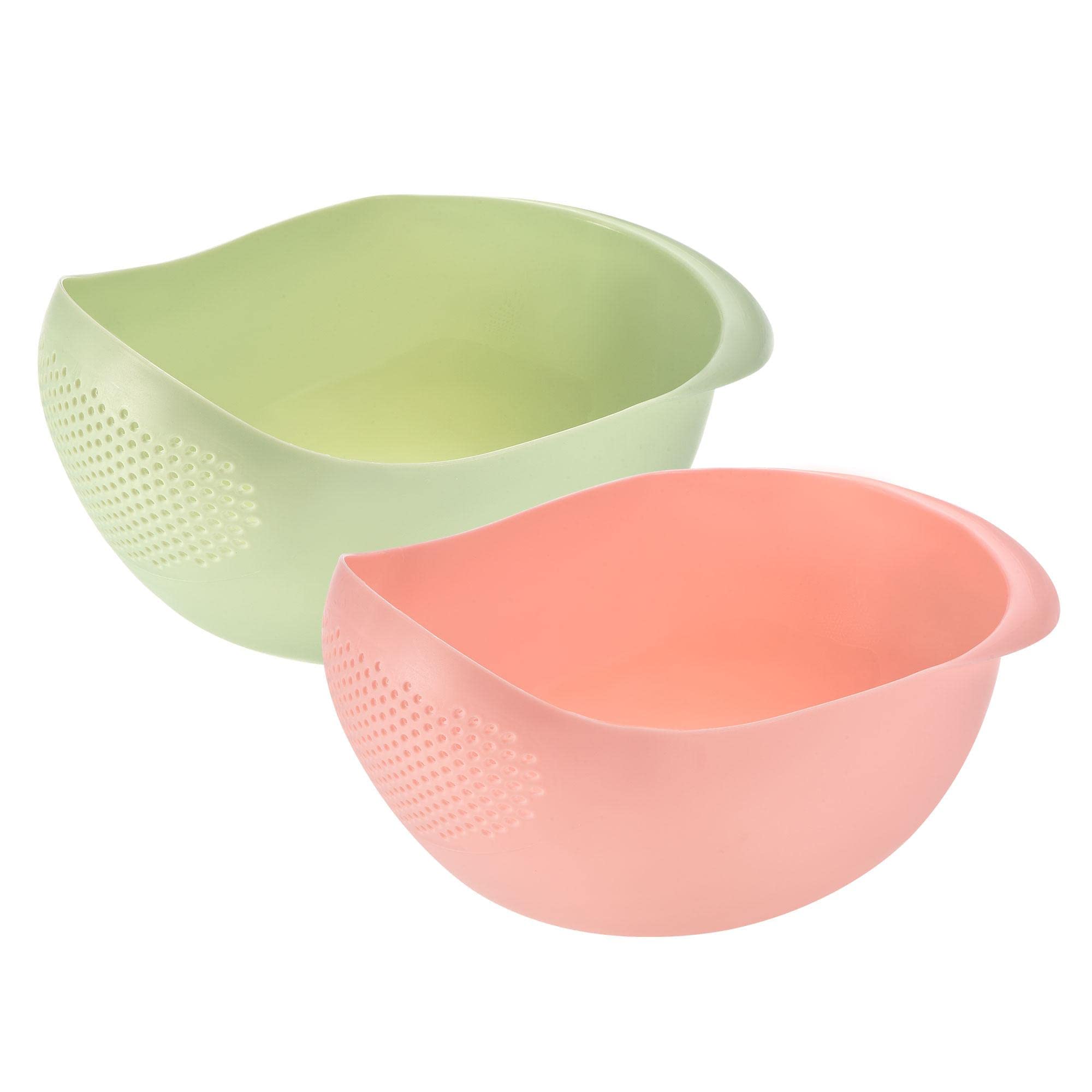 Uxcell 2-Pack Rice Strainer Bowl with Handle, Rice Washing Filter Strainer Basket Colander for Cleaning Vegetables and Fruits - Green & Pink | Perfect for Kitchen, Cooking, Meal Prep, and Healthy Eating