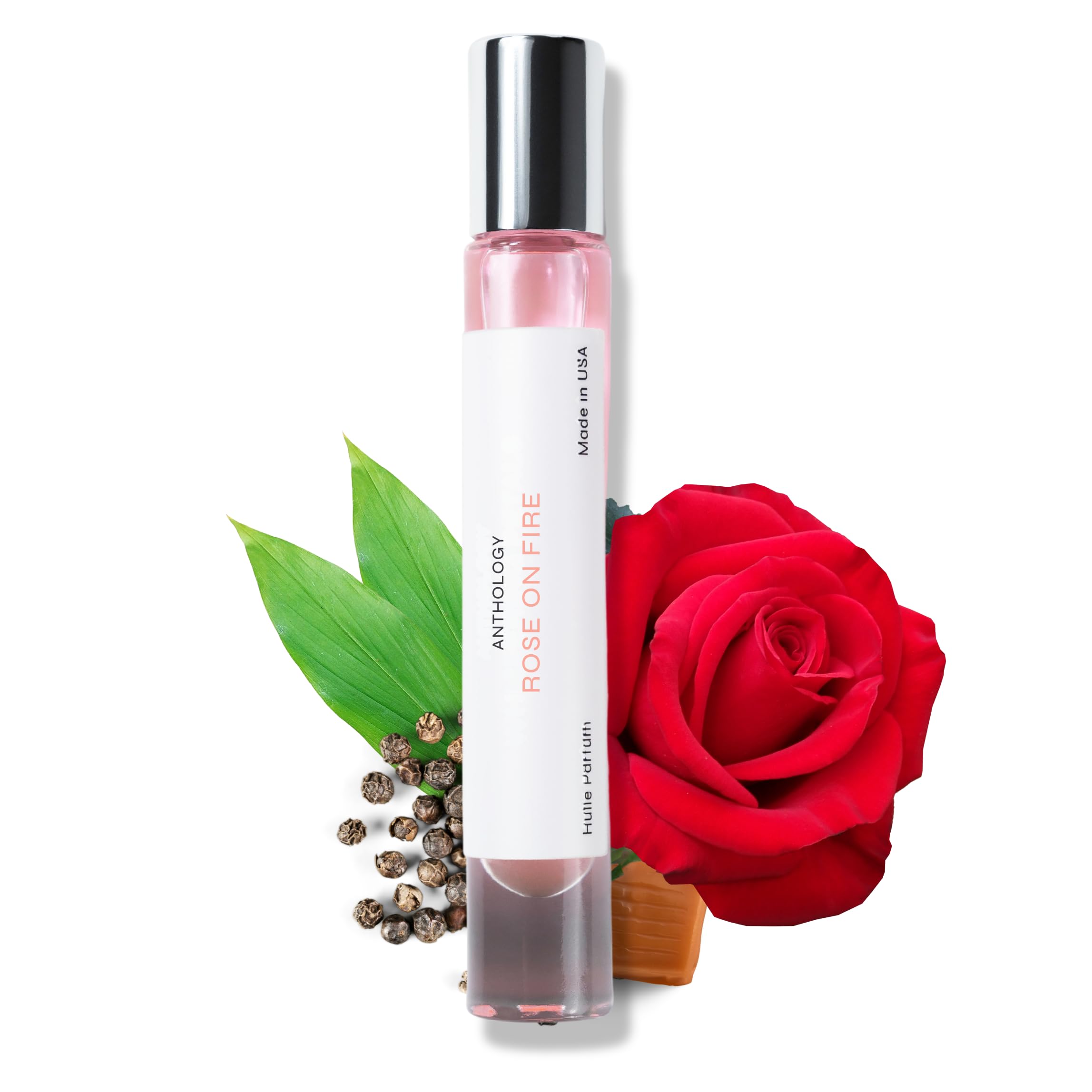 Anthology Rose on Fire Roll-On Perfume Oil for Women – 0.3oz / 9ml | Turkish Rose, Spicy Pepper & Musk Scent | Alcohol-Free, Travel-Size Rollerball | Clean Fragrance for Everyday Wear, Date Nights & Special Occasions
