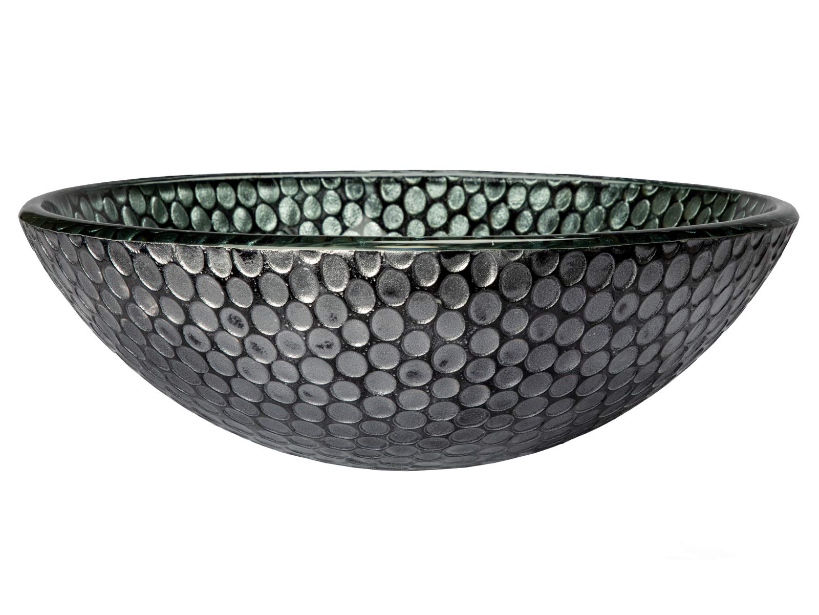 Modern Silver Dots Glass Vessel Bathroom Sink - Elegant Round Above Counter Basin for Vanity, Powder Room & Luxury Home Decor