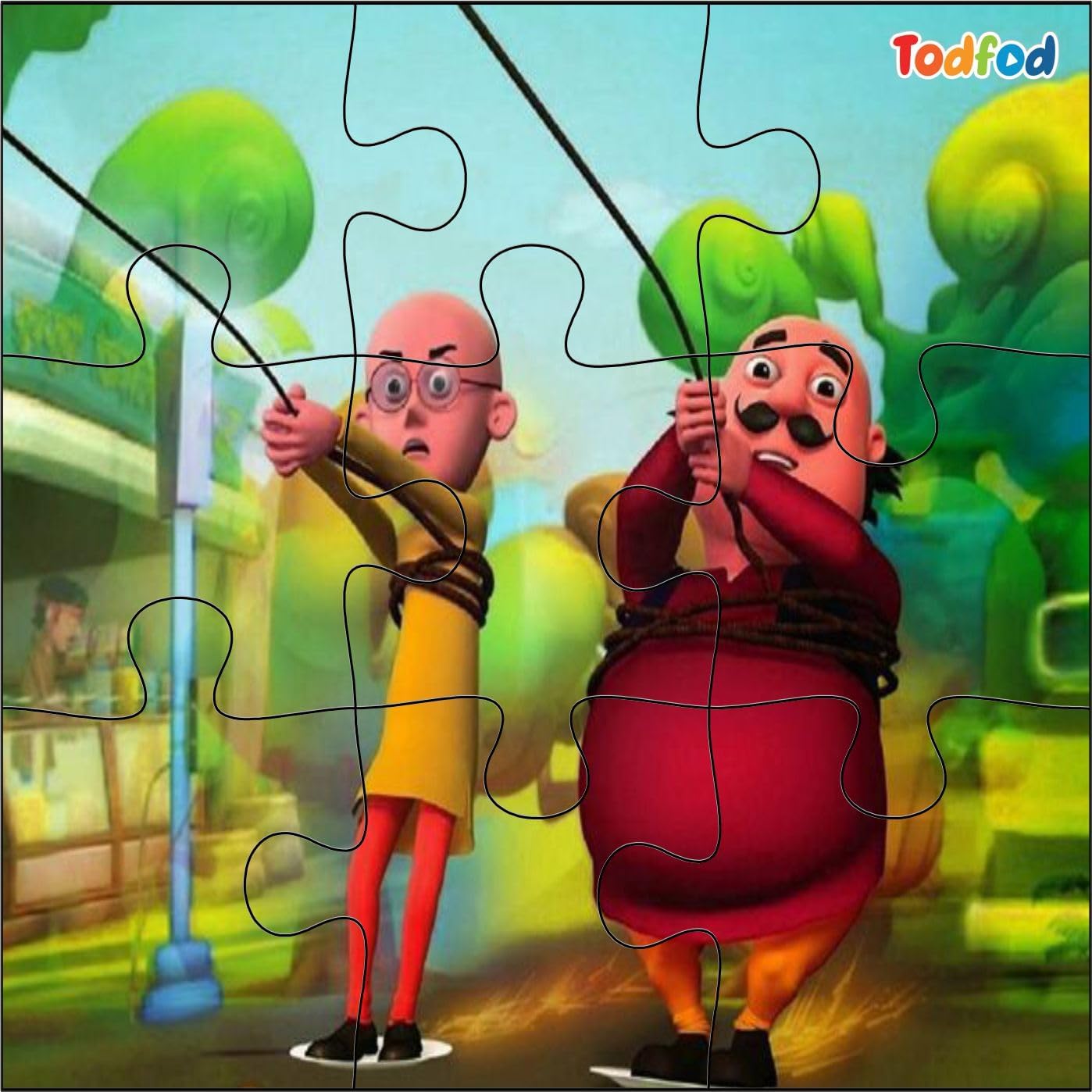 54-Piece 6-in-1 Wooden Jigsaw Puzzle Set for Kids - Educational Toy with Anime Cartoon Characters (Motu Patlu & Kung Fu Panda) for Cognitive Development & Learning Fun - Perfect for Birthday Gifts, Classroom Activities & Family Game Night