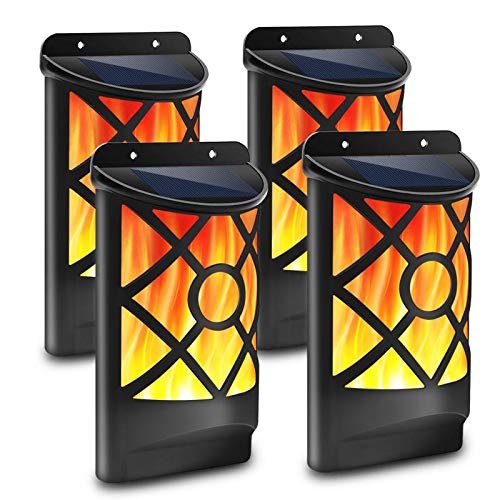 Labensanwa 4 Pack Solar Flame Lights Outdoor - Waterproof Wall Lamp with 66 LED Flickering Flame Effect, Auto On/Off Dark Sensor for Garden, Pathway, Patio, Deck & Yard - Perfect for Halloween, Christmas & Outdoor Party Decorations