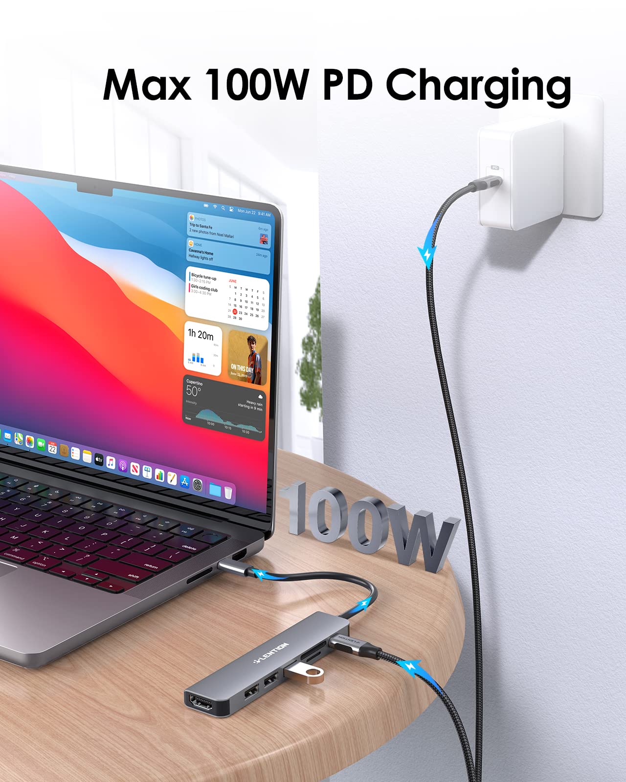 LENTION USB C Hub with 100W PD Charging, 4K HDMI, Dual SD/TF Card Reader, 3 USB Ports for MacBook Pro/Air, Surface, Chromebook - Space Gray | Portable Adapter for Work, Travel & Home Office