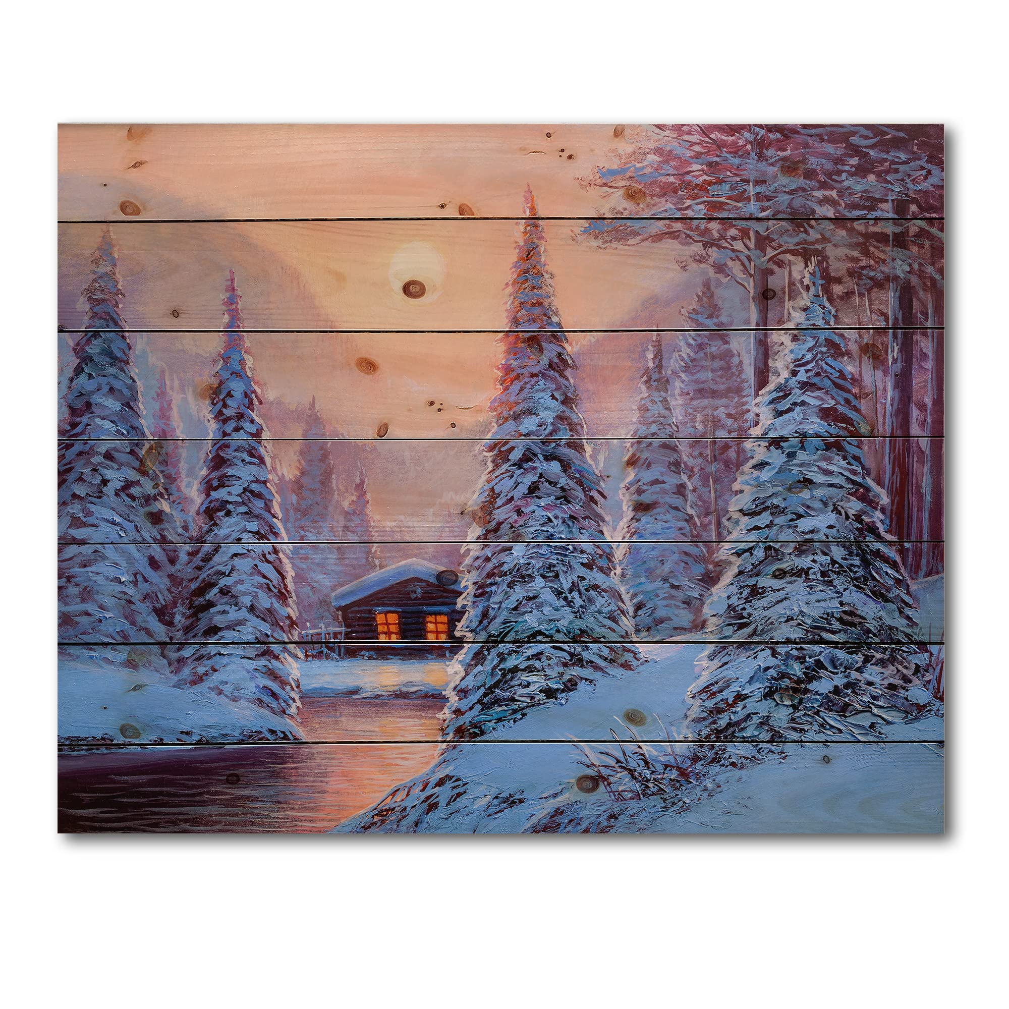 Winter Landscape Wood Wall Art - Lake House Decor for Living Room