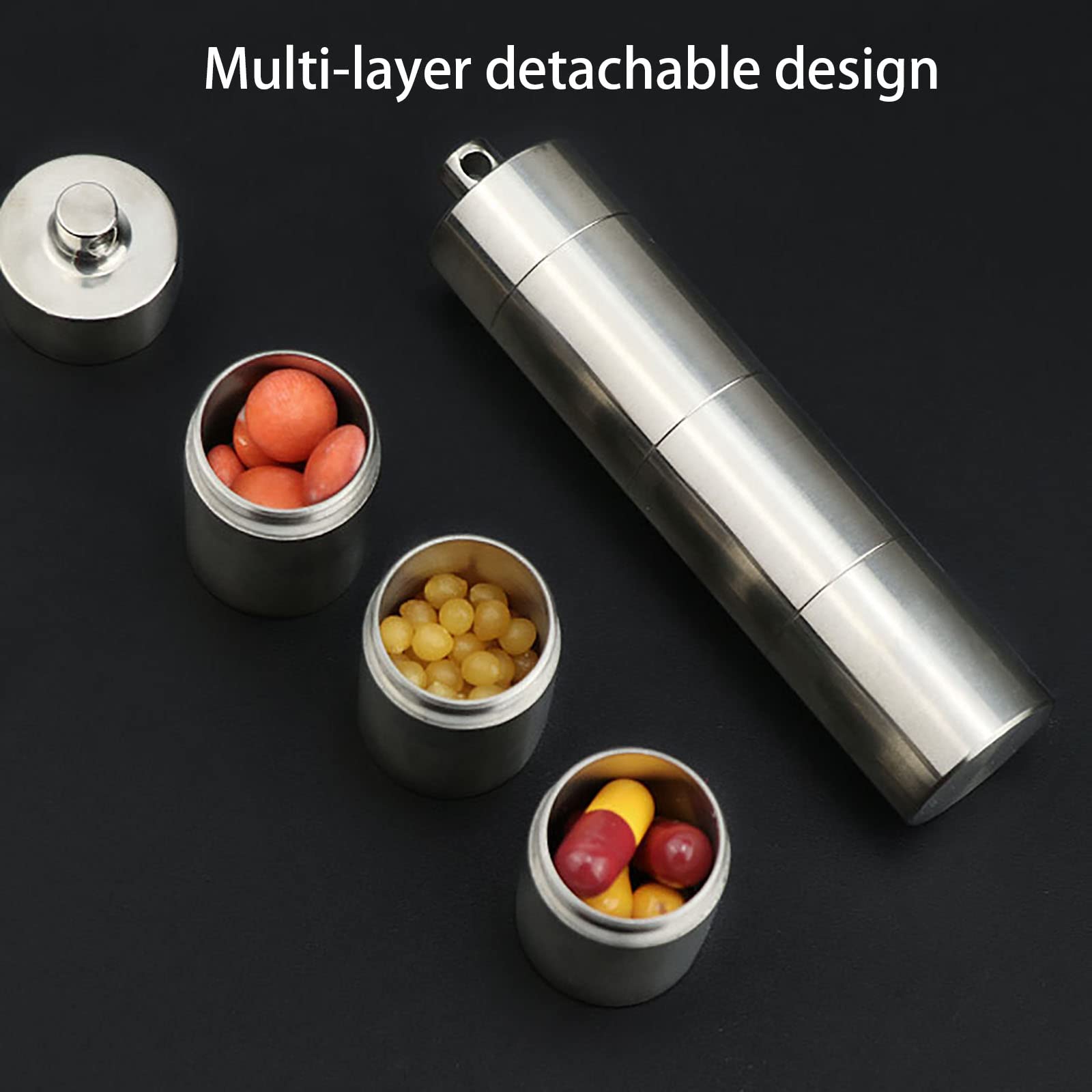 Titanium Waterproof Keychain Pill Holder - 3 Layer Portable Pill Organizer for Travel, Camping & Outdoor Adventures - Compact Mini Pill Box Case for Daily Use, Hiking & Emergency Preparedness
