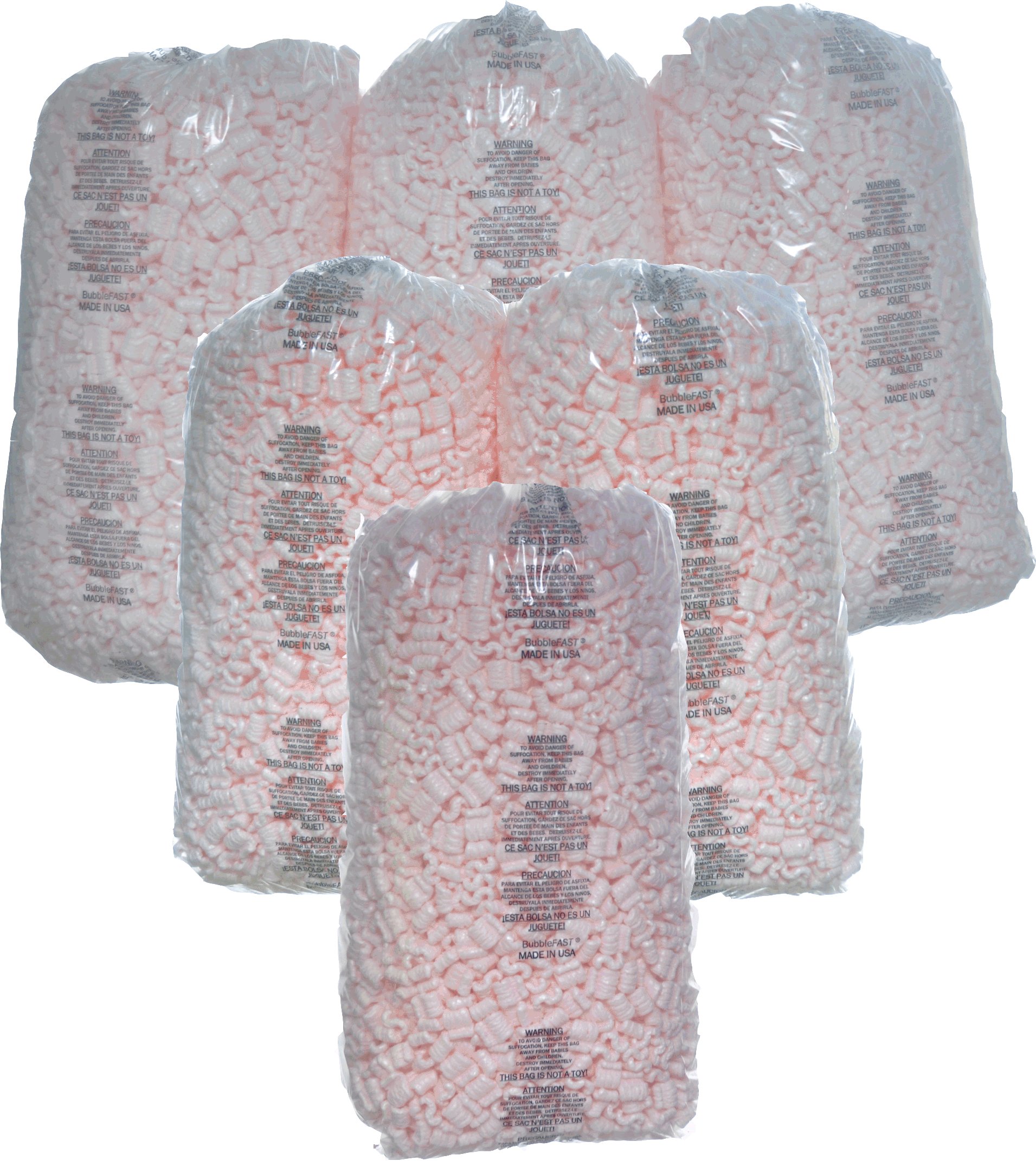 Bubblefast 21 cu. ft. (135 Gallons) Pink Anti-Static Packing Peanuts - 6 Bags (3.5 cu. ft Each) for Shipping, Moving & E-Commerce Packaging - Protects Fragile Items During Transport