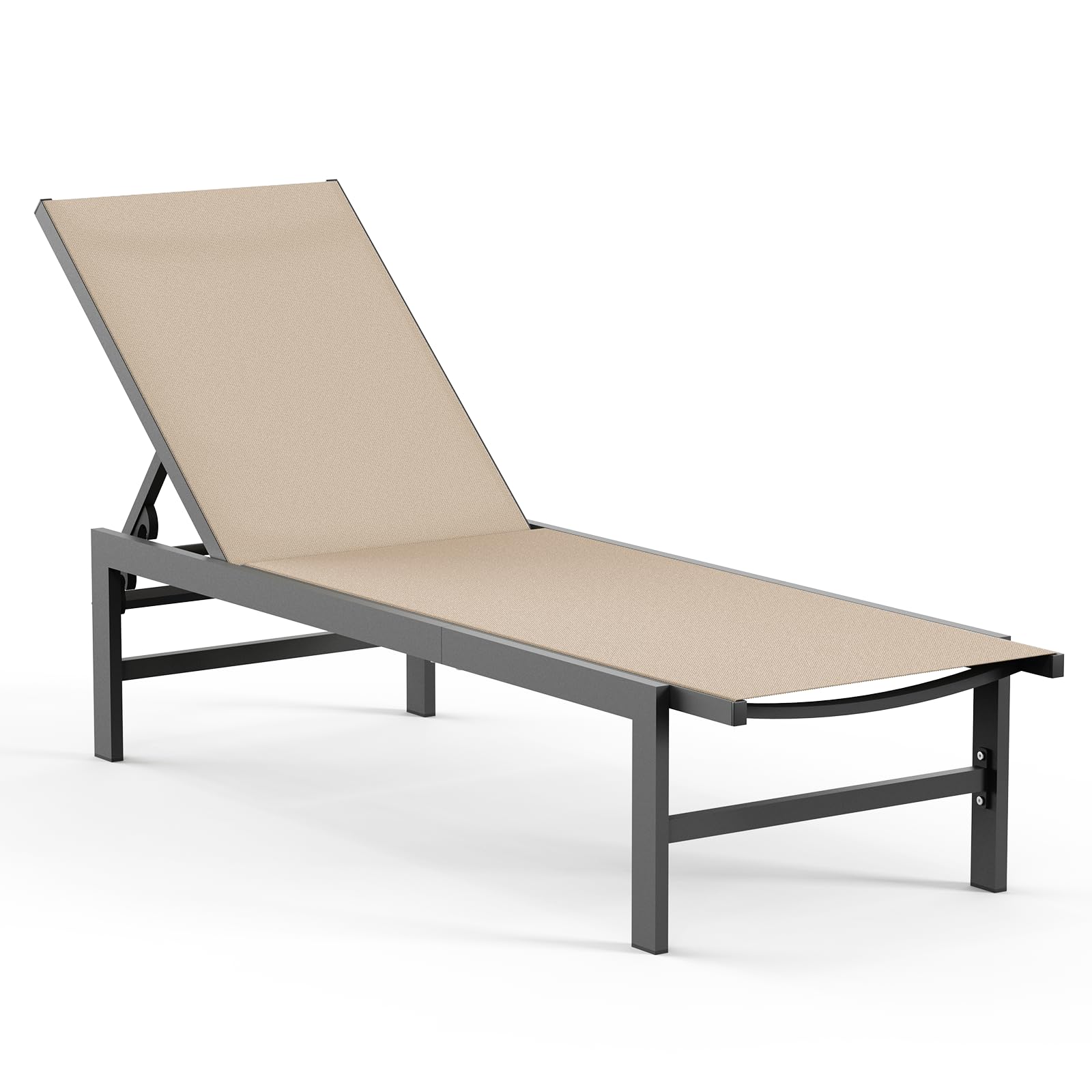 5-Position Reclining Aluminum Chaise Lounge Chair - Outdoor Poolside Patio Furniture for Backyard, Deck & Lawn - Durable Khaki Sunbathing Chair for Relaxation by the Pool, Beach or Garden