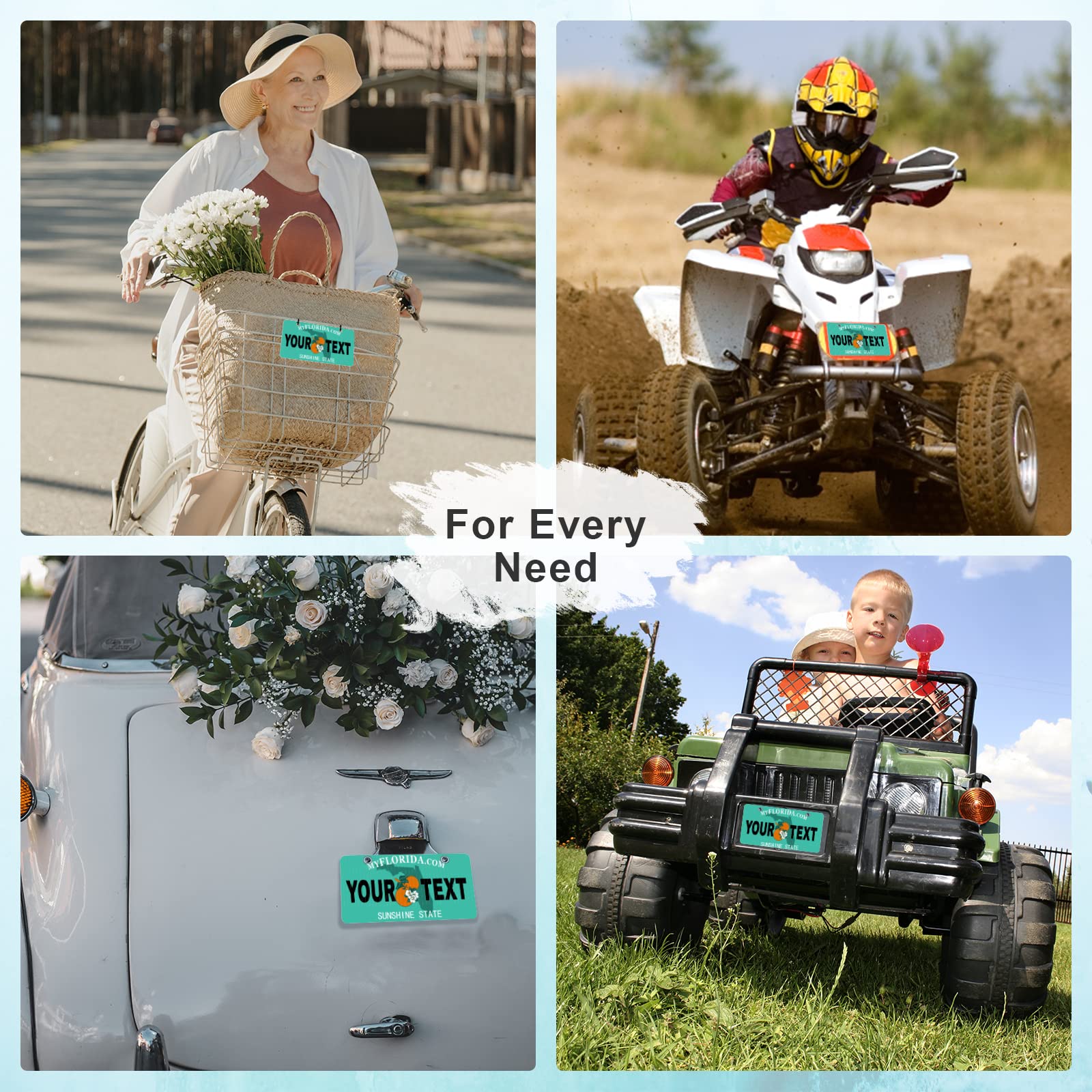 Custom Florida Mini License Plate 6x3 Inch - Personalized Kids Toy Car, Bicycle, Scooter Accessory - Perfect for Golf Carts, Motorcycles & ATVs - Great for Gifts, Room Decor & Vehicle Customization