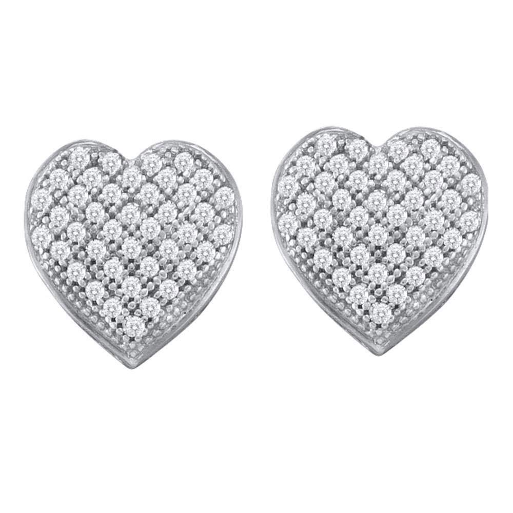 10K White Gold Women's Round Diamond Heart Cluster Earrings - 1/4 Cttw, Elegant Gift for Valentine's Day, Anniversary, or Special Occasions