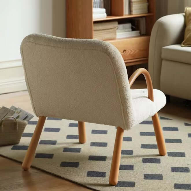 White & Green Boucle Sherpa Lounge Chair with Solid Wood Frame - Cozy Armchair for Living Room, Bedroom, or Office Reading Nook