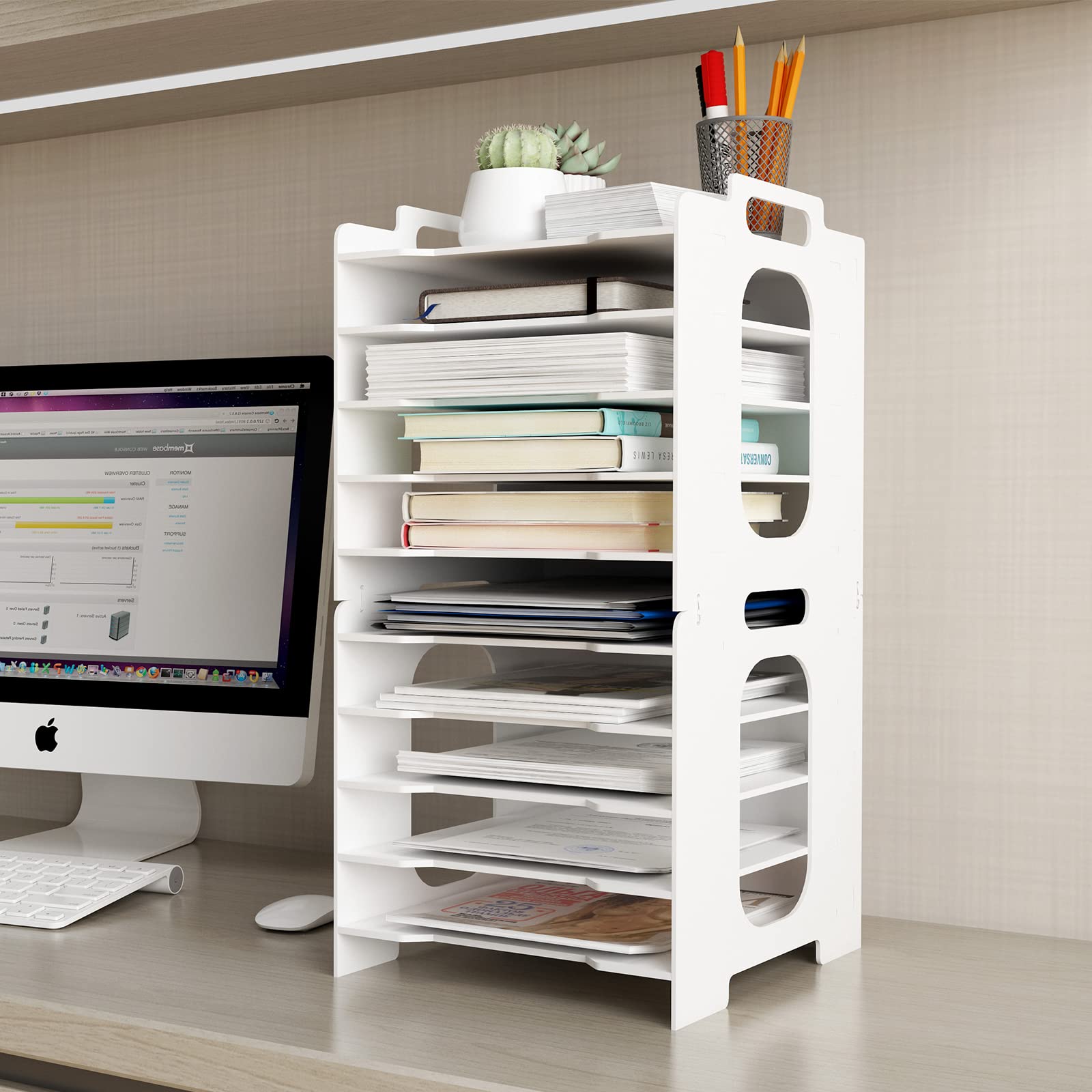 Natwind 10-Tier Stackable Paper Organizer - White Desktop File Sorter & Document Storage Rack for Office, Home, School | Perfect for Organizing Letters, Bills, and Important Documents