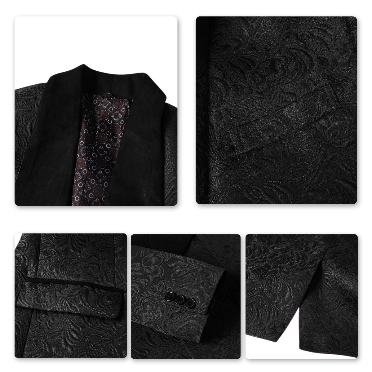 YFFUSHI Men's 3 Piece Slim Fit Jacquard Tuxedo Suit Set - One Button Shawl Collar Jacket, Vest & Dress Pants for Weddings, Prom & Formal Events | Premium Business & Evening Wear