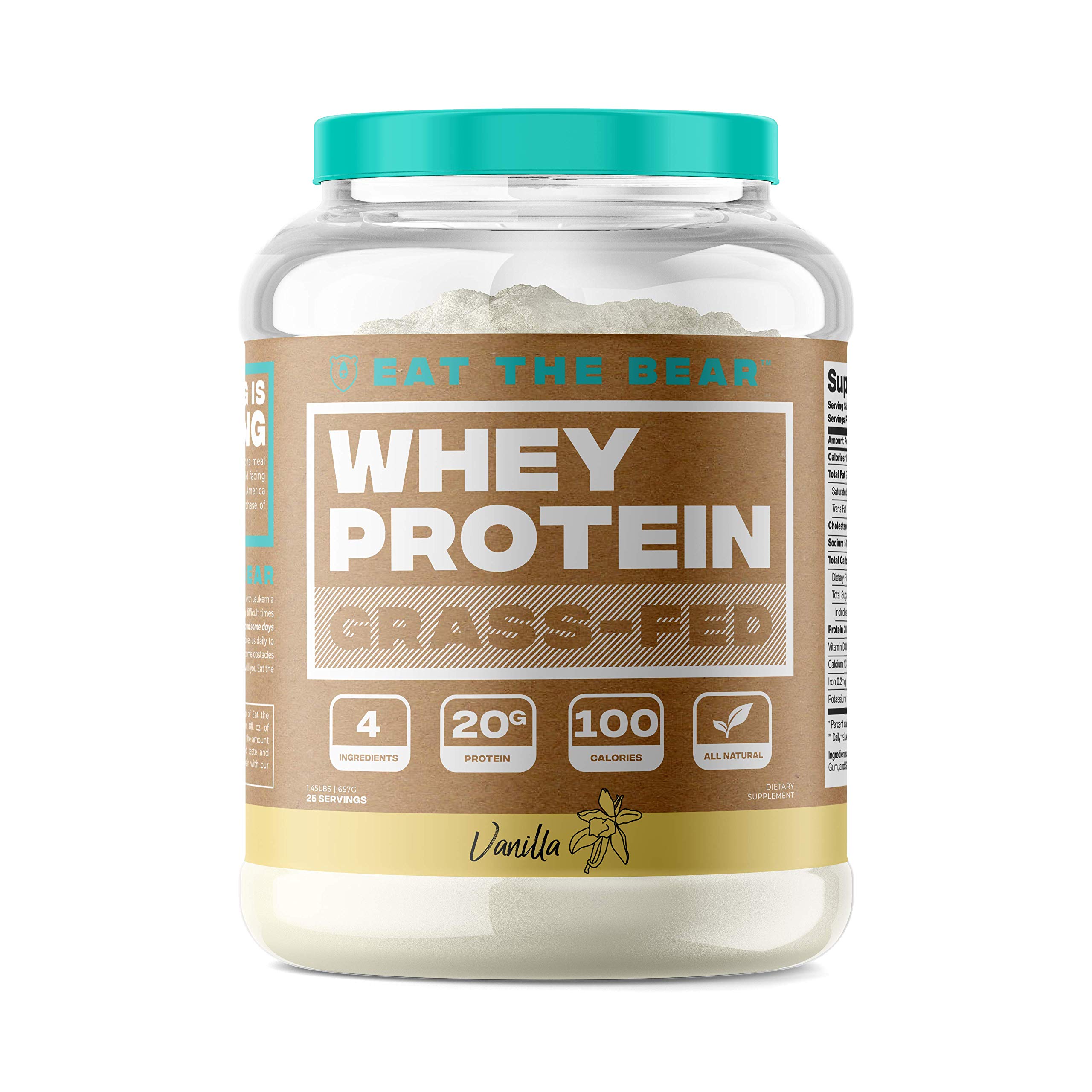 Eat the Bear Grass Fed Whey Protein Powder - Vanilla Flavor, 1.62 lbs (26 oz) | All-Natural, Hormone-Free for Muscle Recovery & Post-Workout Nutrition | Perfect for Smoothies, Shakes & Baking