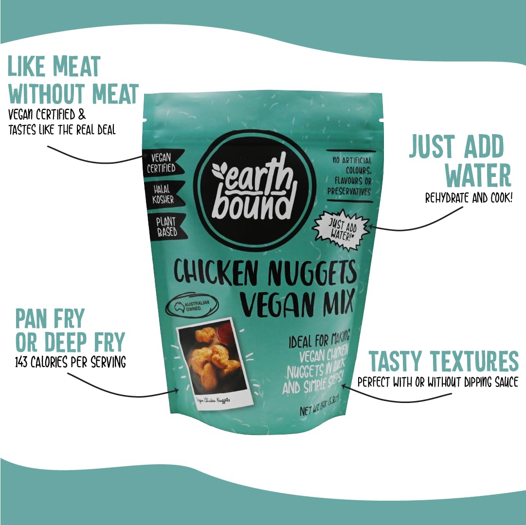 Earth Bound Vegan Plant-Based Chicken Nuggets - High Protein, Shelf-Stable, Halal & Kosher Certified, No Preservatives or Artificial Colors, 13.8g Protein Per Serving - Perfect for Vegan Meals, Meal Prep & Healthy Snacking