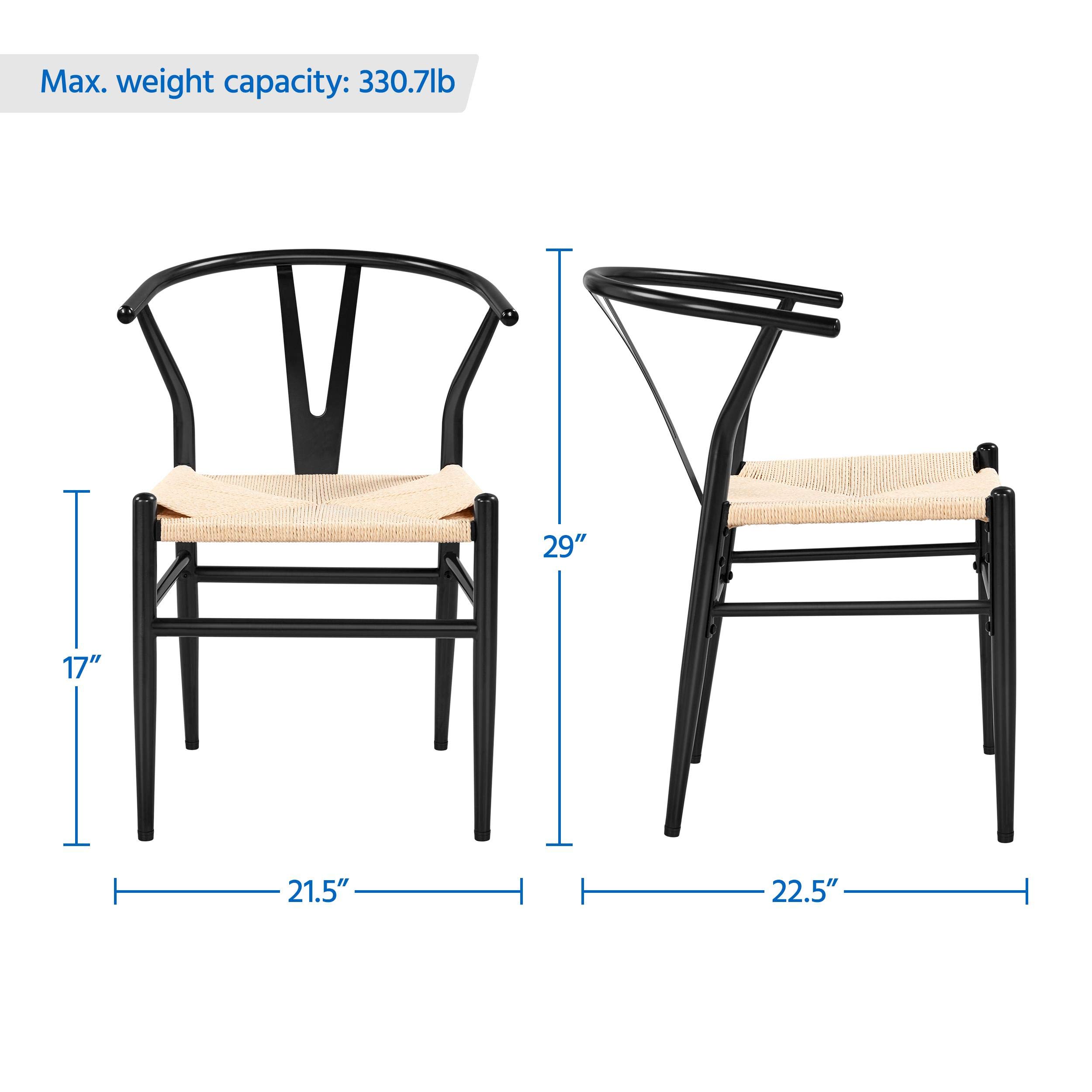 Yaheetech 6-Piece Mid-Century Modern Dining Chair Set - Black Metal Frame with Y-Shaped Backrest & Woven Hemp Seat - Perfect for Kitchen, Dining Room, Patio or Outdoor Entertaining (3 Packages/6 Chairs)