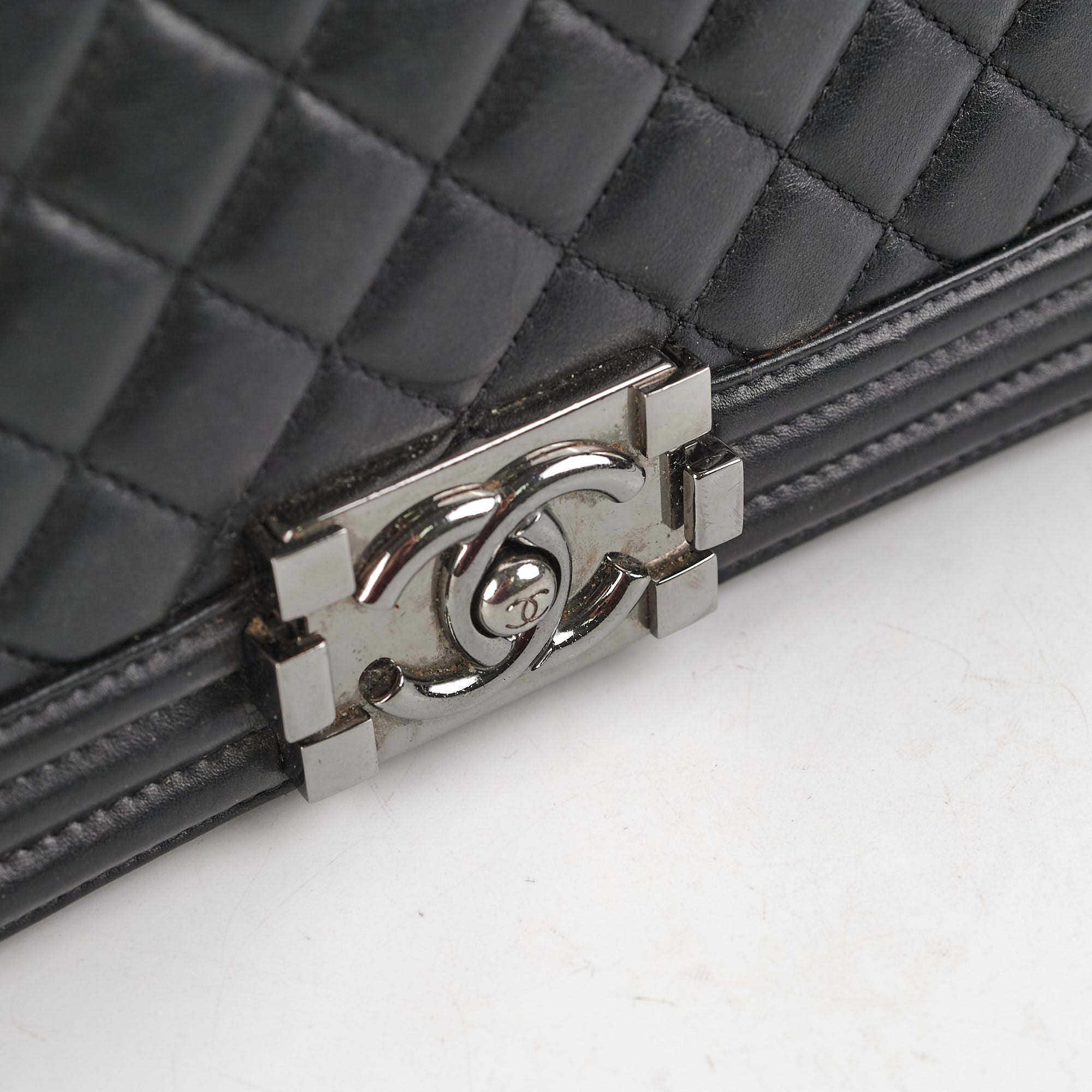 Chanel Old Medium Boy Bag Black Lambskin Leather - Luxury Crossbody Handbag for Women, Perfect for Evening Events & Date Nights