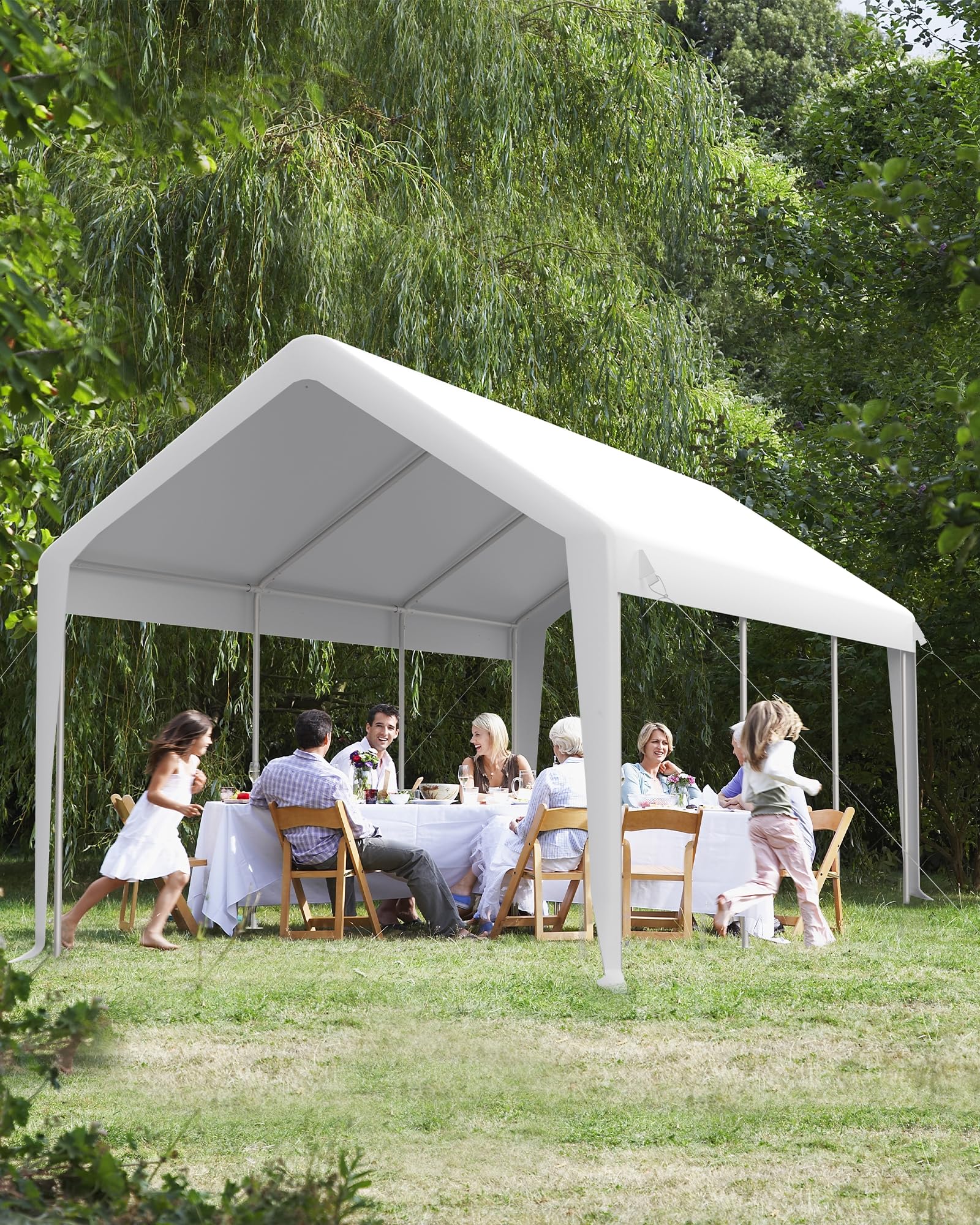 GARVEE 13x20 FT Heavy Duty Portable Garage Canopy - Waterproof Carport Shelter for Cars, Trucks & Outdoor Equipment - White Weatherproof Protection for Vehicles, RV, Boat & Backyard Storage