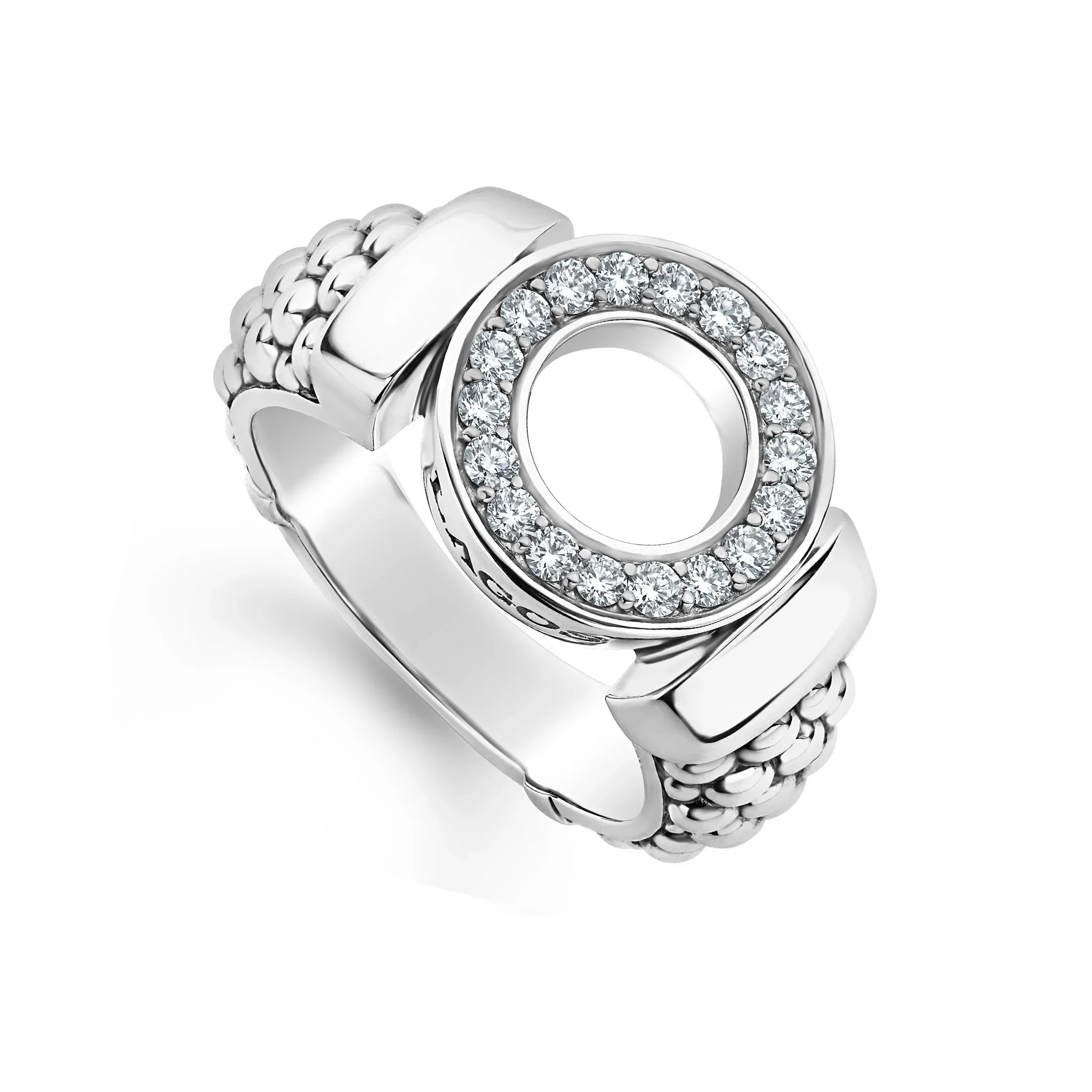 Exquisite Diamond Circle Caviar Ring for Women - 14K White Gold Elegant Stackable Band - Perfect for Anniversary, Engagement & Everyday Luxury Jewelry