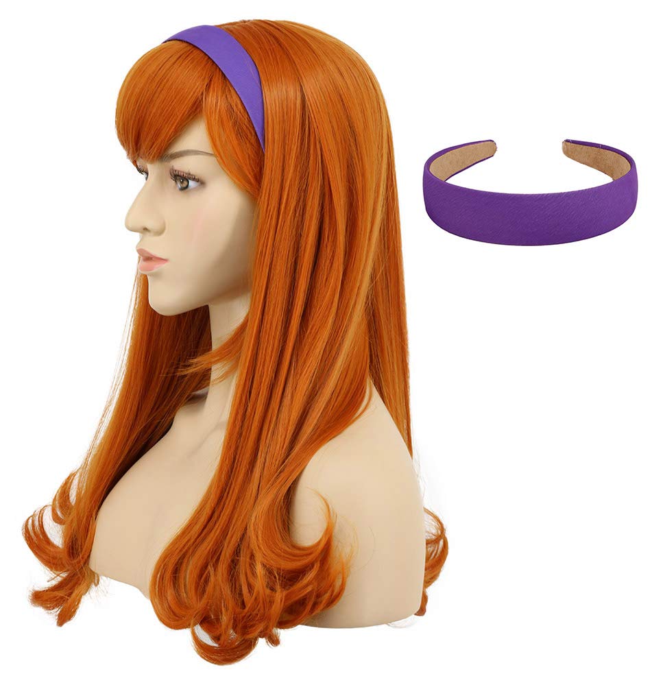 VGBeauty Long Wavy Orange Wig with Purple Headband for Women - Anime Cosplay, Halloween Costume, Party & Themed Events (Perfect for Cosplayers, Halloween Parties & Costume Events)