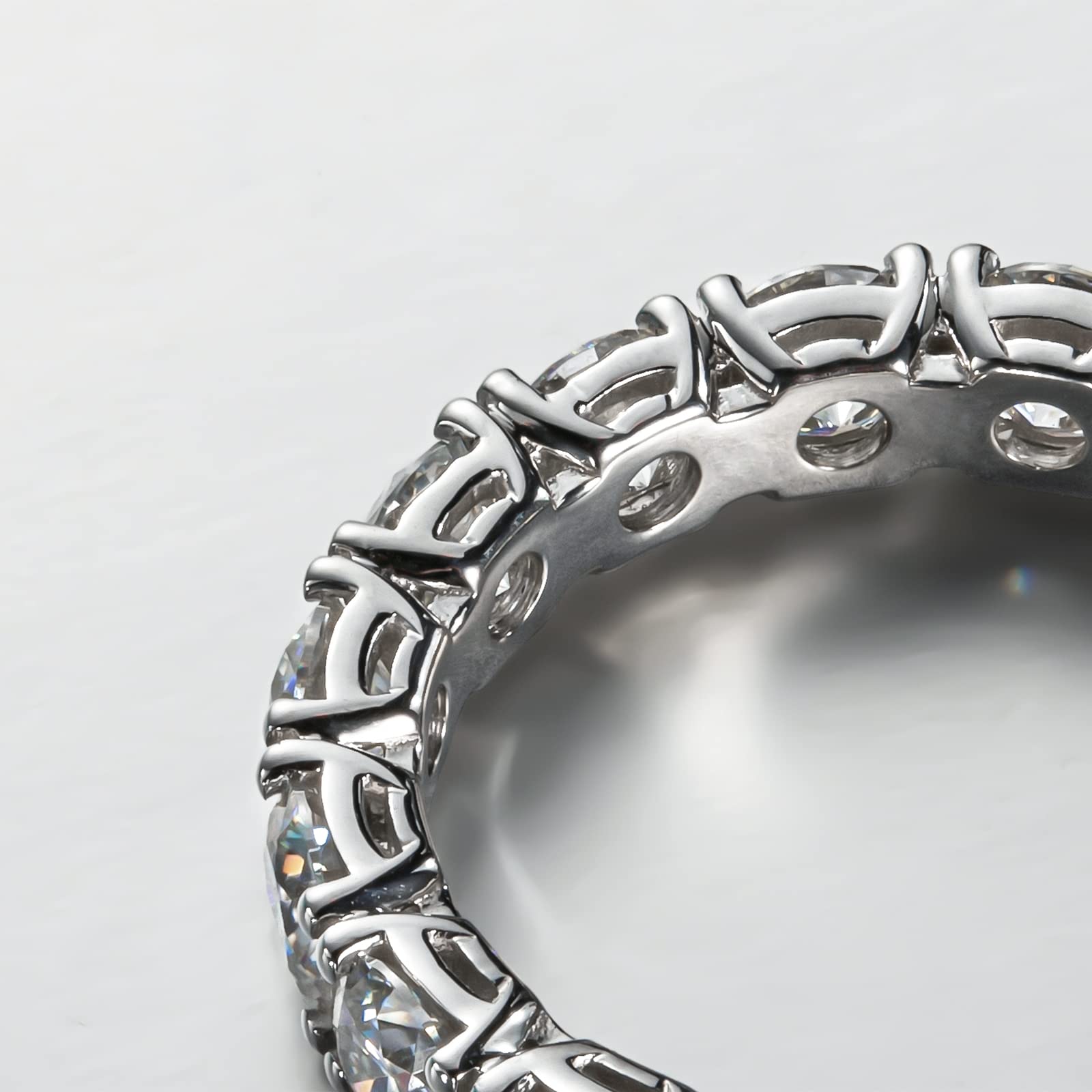 4.0mm 5 CTTW D-Color VVS Moissanite Eternity Wedding Band for Women - Platinum Plated Silver Stackable Ring for Anniversary, Engagement & Bridal Jewelry - Perfect as Wedding Gift, Promise Ring & Everyday Luxury Jewelry