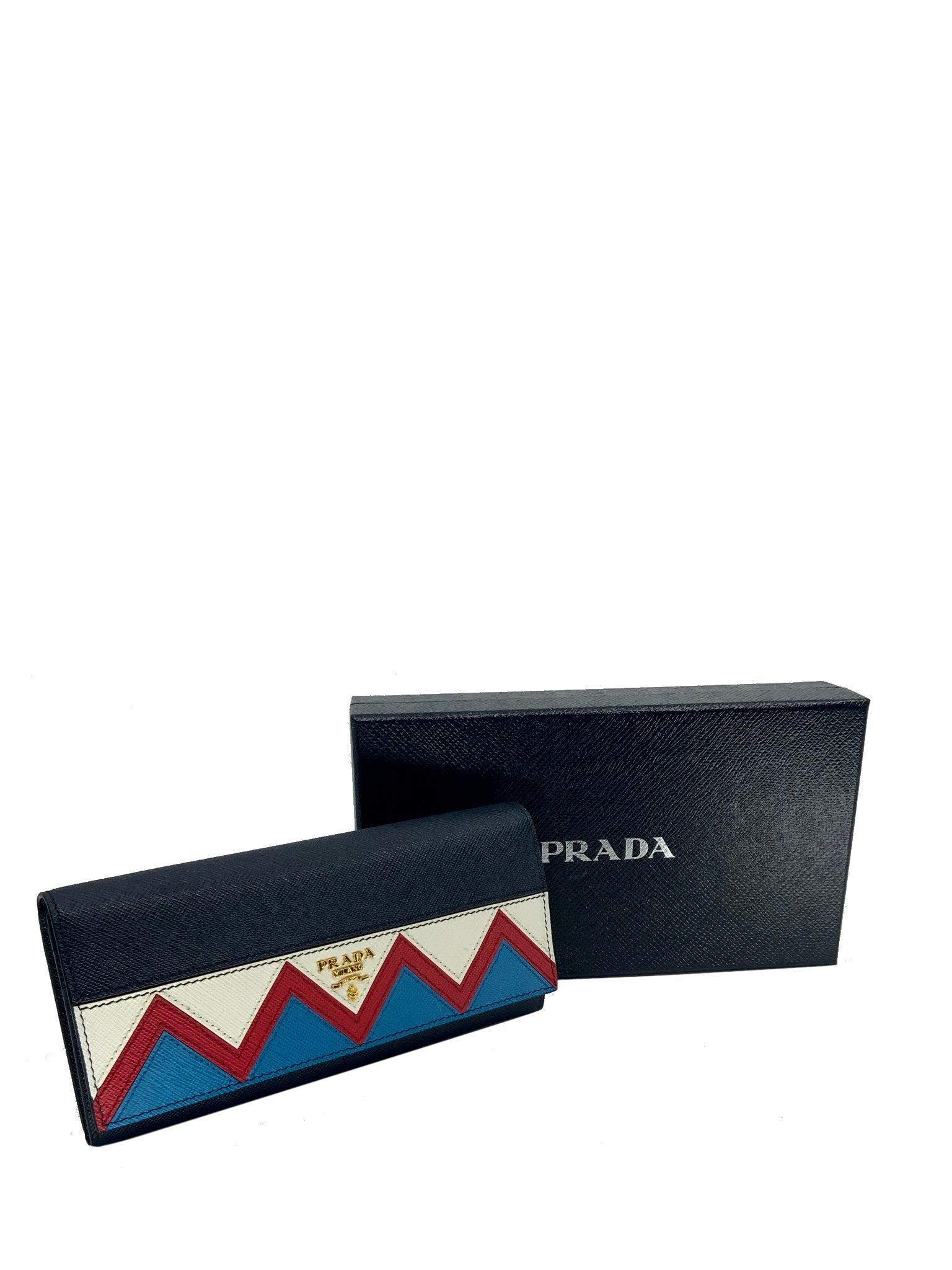 Prada Saffiano Leather Zig Zag Continental Wallet - Authentic Luxury Women's Wallet for Everyday Use & Special Occasions