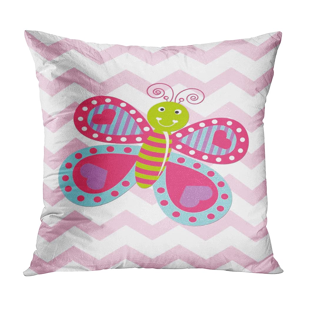 Set of 4 Pink Cartoon Chevron Lovebug Throw Pillow Covers 16x16 Inch - Soft Square Cushion Covers for Sofa, Bed, Couch - Perfect for Living Room Decor, Bedroom Accent & Home Styling