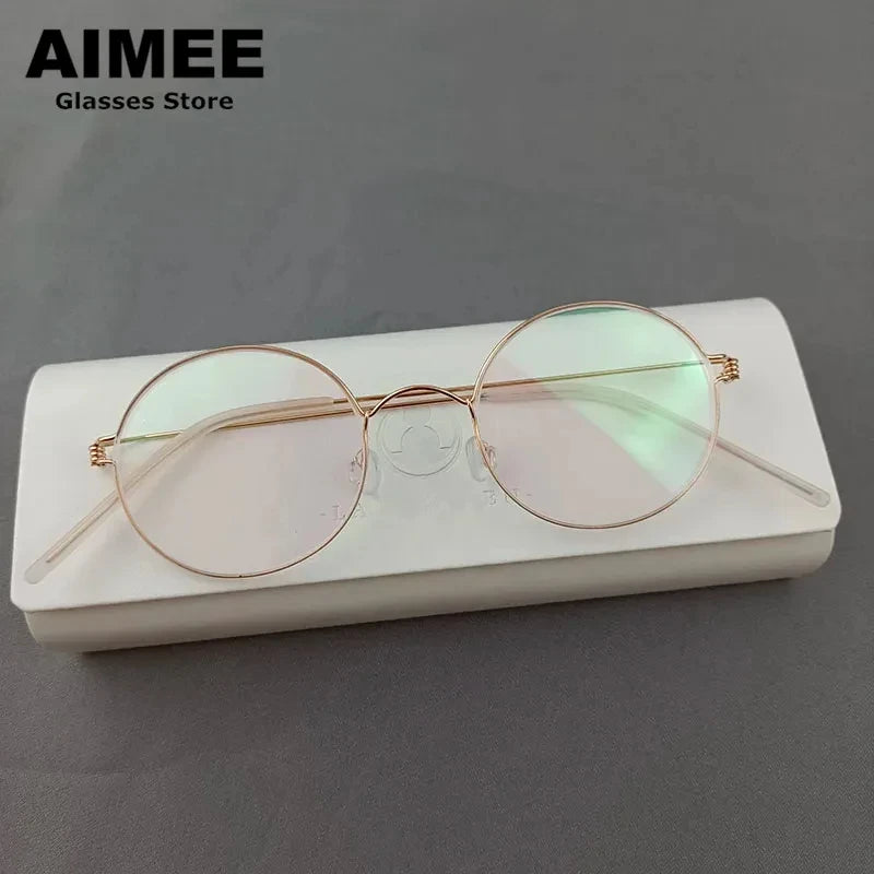 Unisex Full Rim Round Screwless Titanium Eyeglasses Frame 504520 - Lightweight Durable Glasses for Work, Reading & Everyday Wear