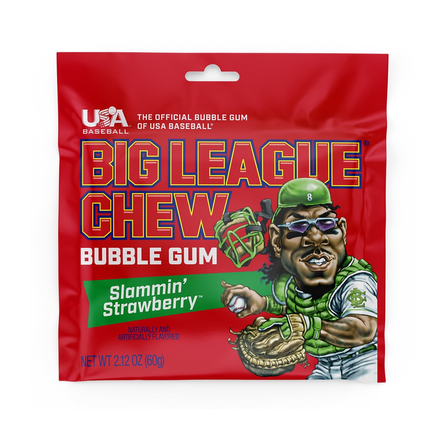 Big League Chew Bubble Gum Slamin' Strawberry Flavor - 2.12oz (12 Count) | Chewing Gum for Baseball Games, Sports Events & On-The-Go Snacking
