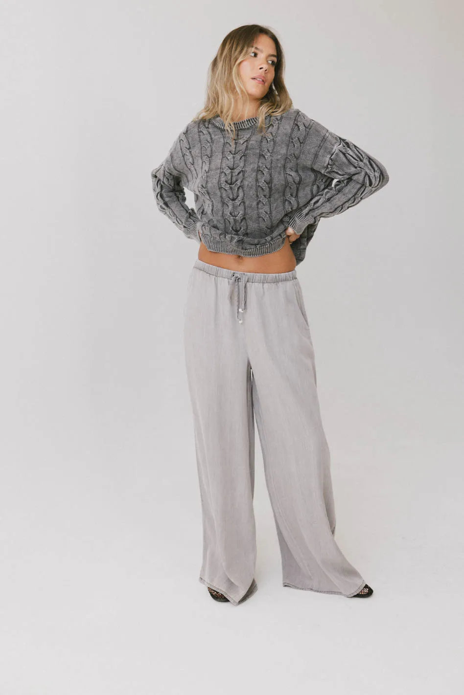 Luisa Wide Leg Pants for Women - Comfortable High Waist Grey Trousers | Office Wear, Casual Outfits & Travel Essentials