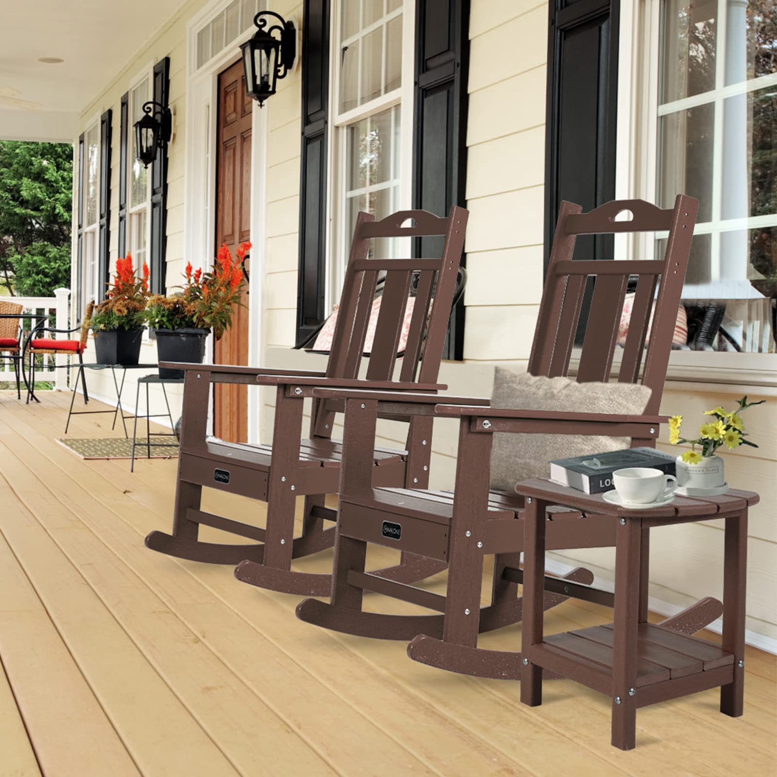 nalone Oversized All-Weather Resistant Outdoor Rocking Chair - Comfortable Porch Rocker for Adults, Durable Patio Furniture for Garden, Lawn & Backyard Relaxation (Brown)