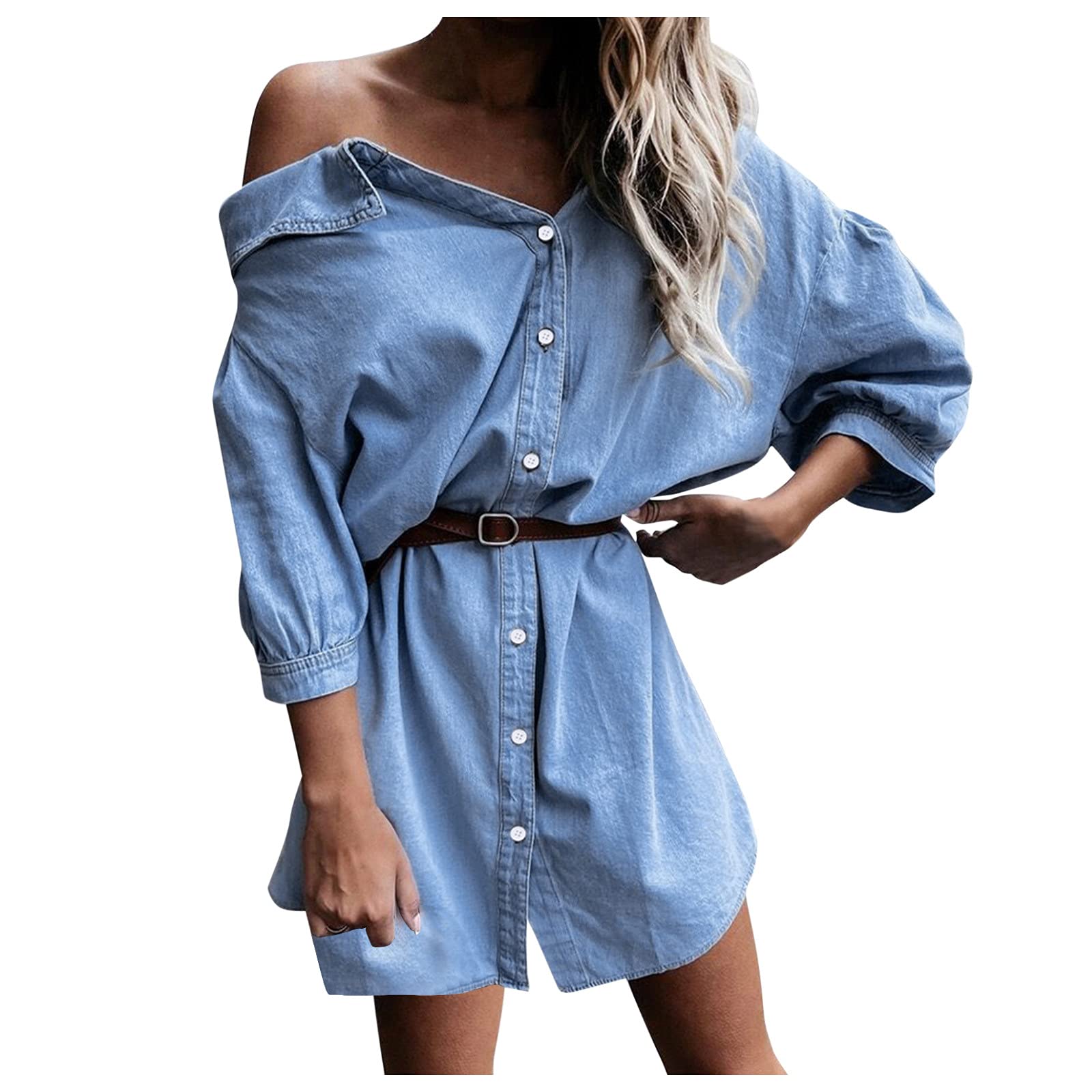 YUNDAN Women's High Waisted Denim Skirt - Slim Fit Button Front Midi Dress with 7-Point Hem, Plus Size Maxi Skirt for Casual & Office Wear