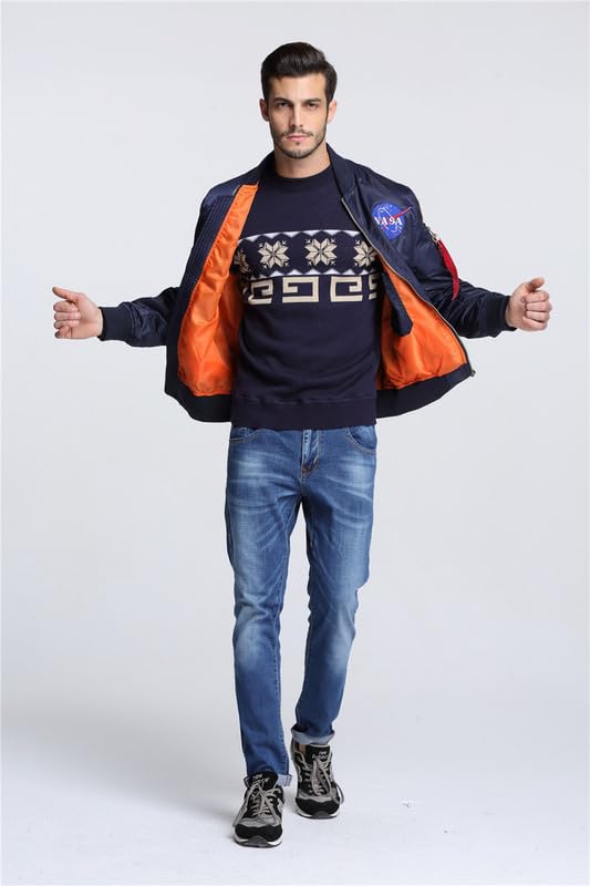 Shanghai Story Men's USA Flag Lightweight MA-1 Flight Bomber Jacket - Windproof Casual Jacket for Outdoor, Travel & Streetwear Fashion